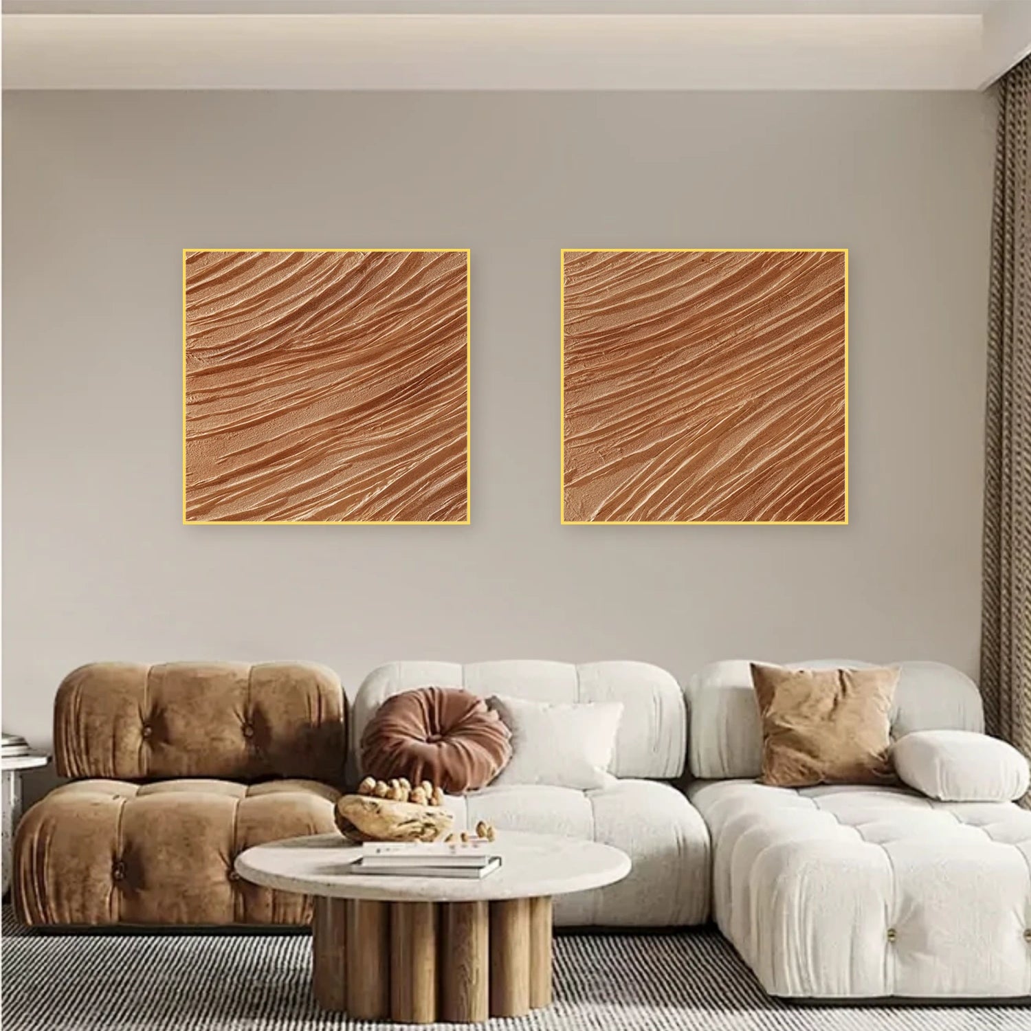 Brown Minimalist Textured Canvas Art Set of 2 #MZ107