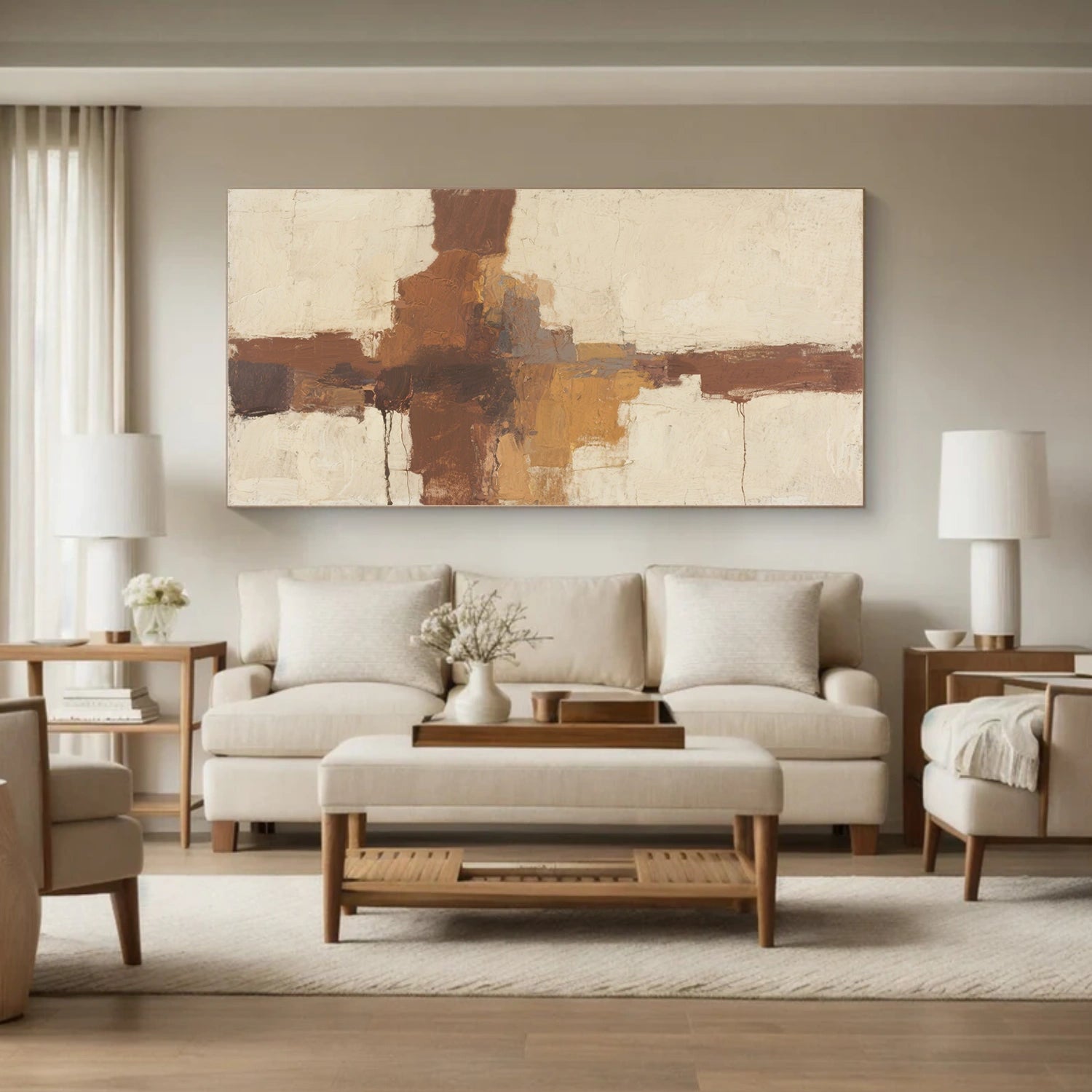 Beige and Brown Abstract Canvas Art #WS758