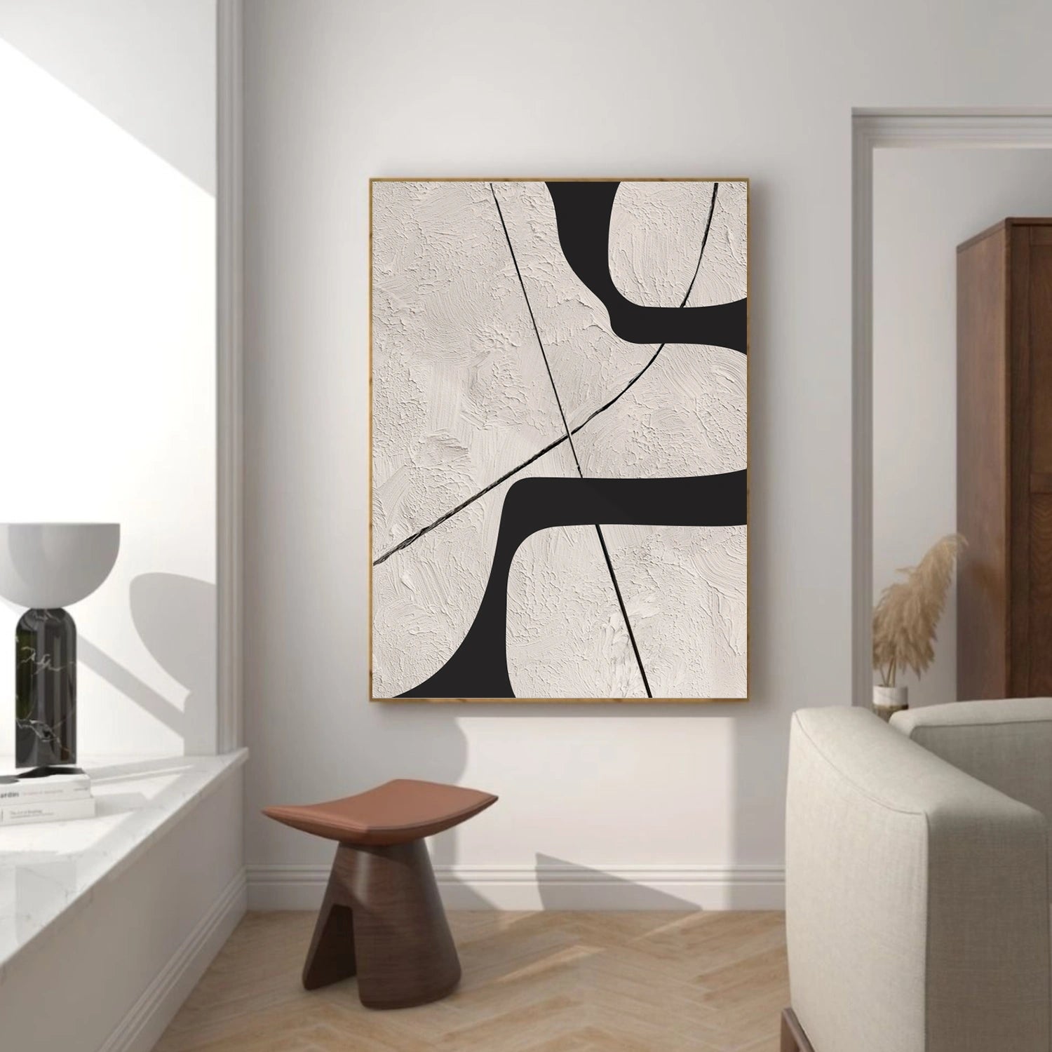 Beige & Black Abstract Textured Canvas Art #WS784