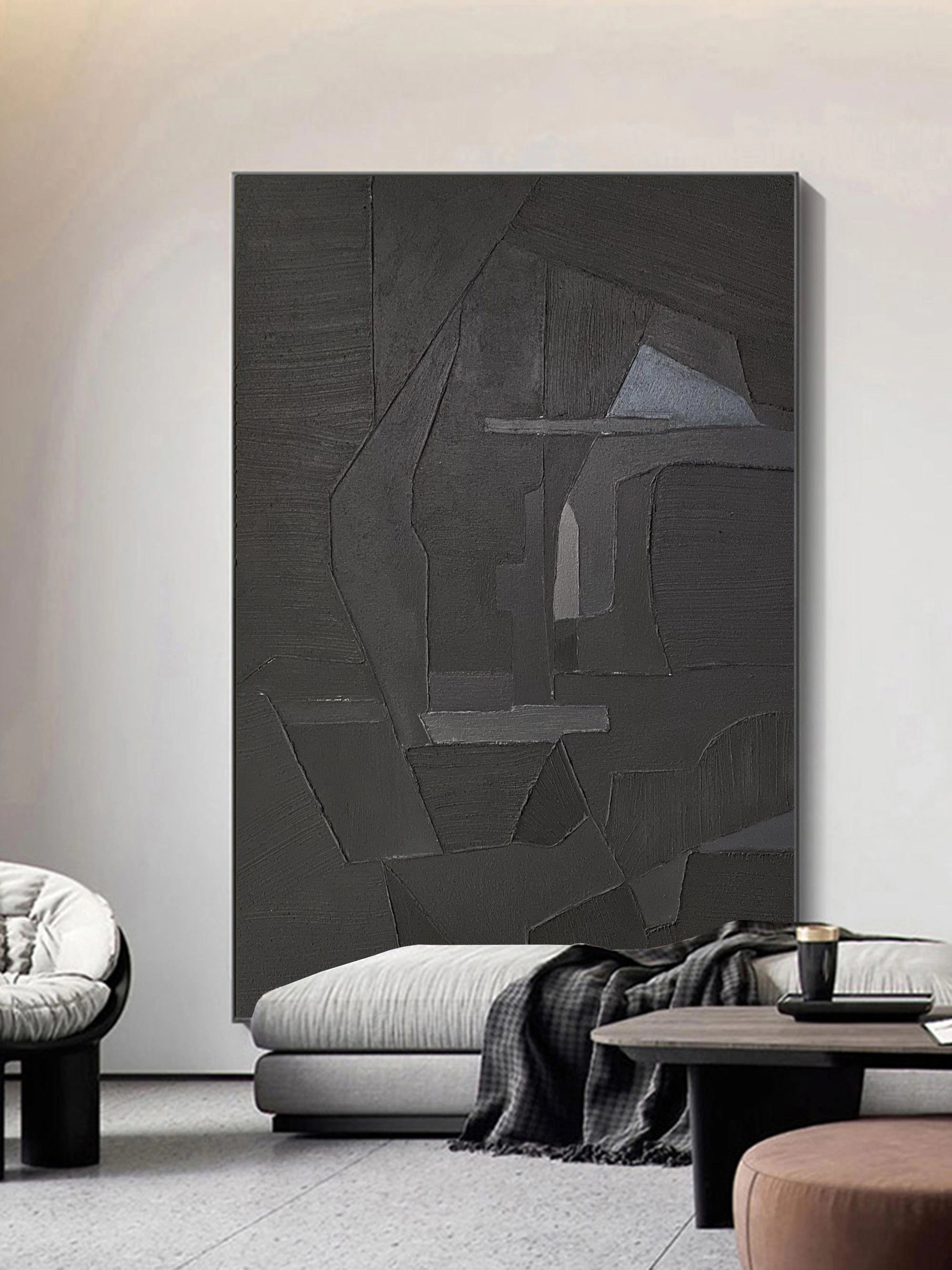 Original Minimalist Charcoal Grey Painting on Canvas for Living Room/Bedroom