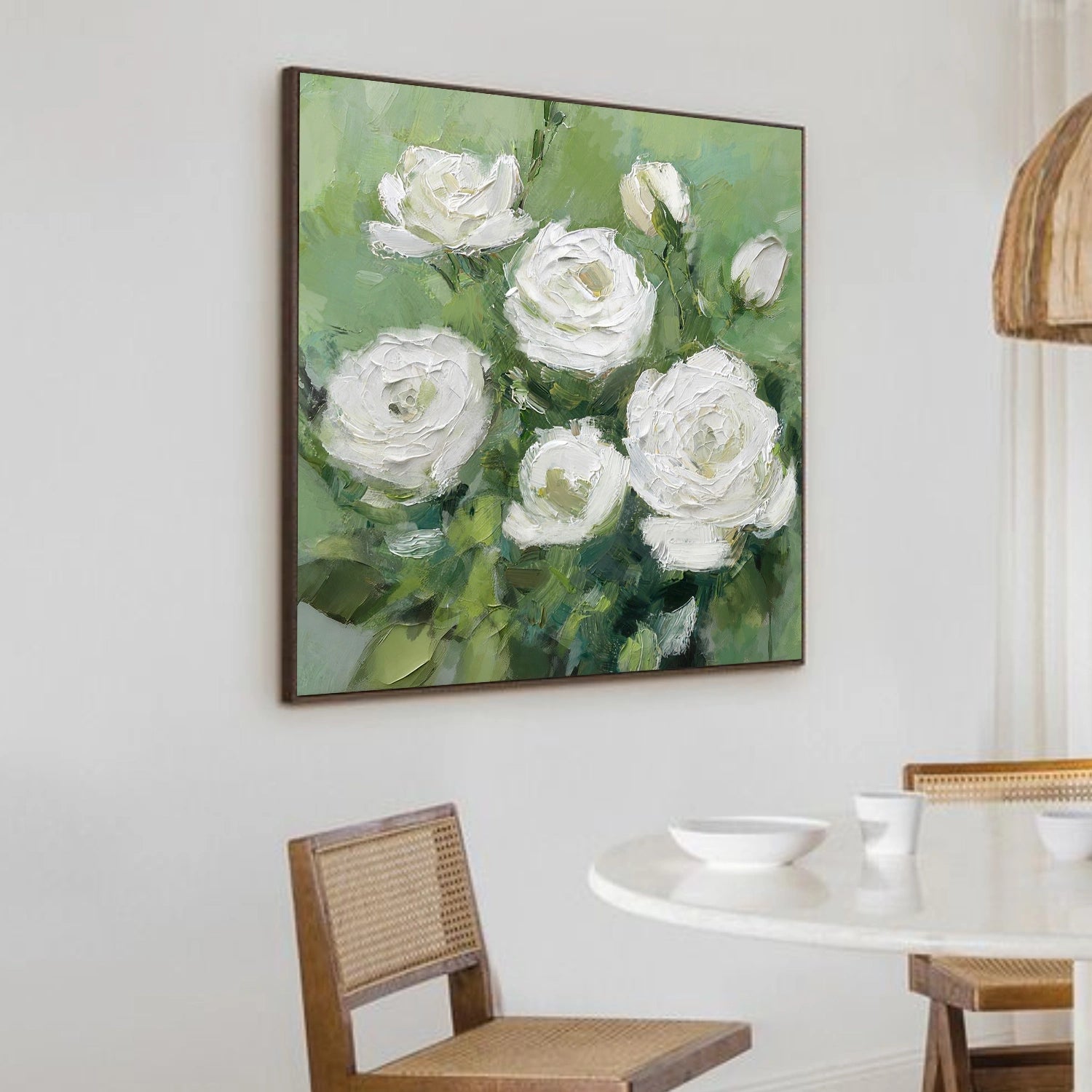 White and Green Flower & Tree Abstract Textured Wall Art #ML215