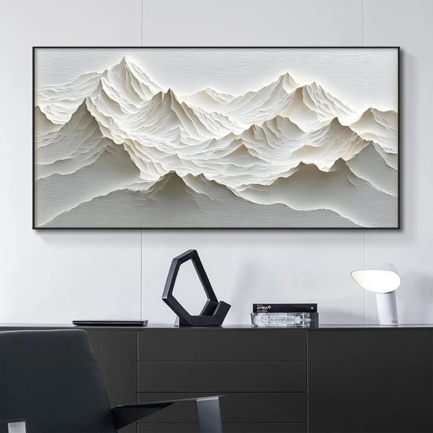 White Minimalistic Mountain Textured Art #MM210