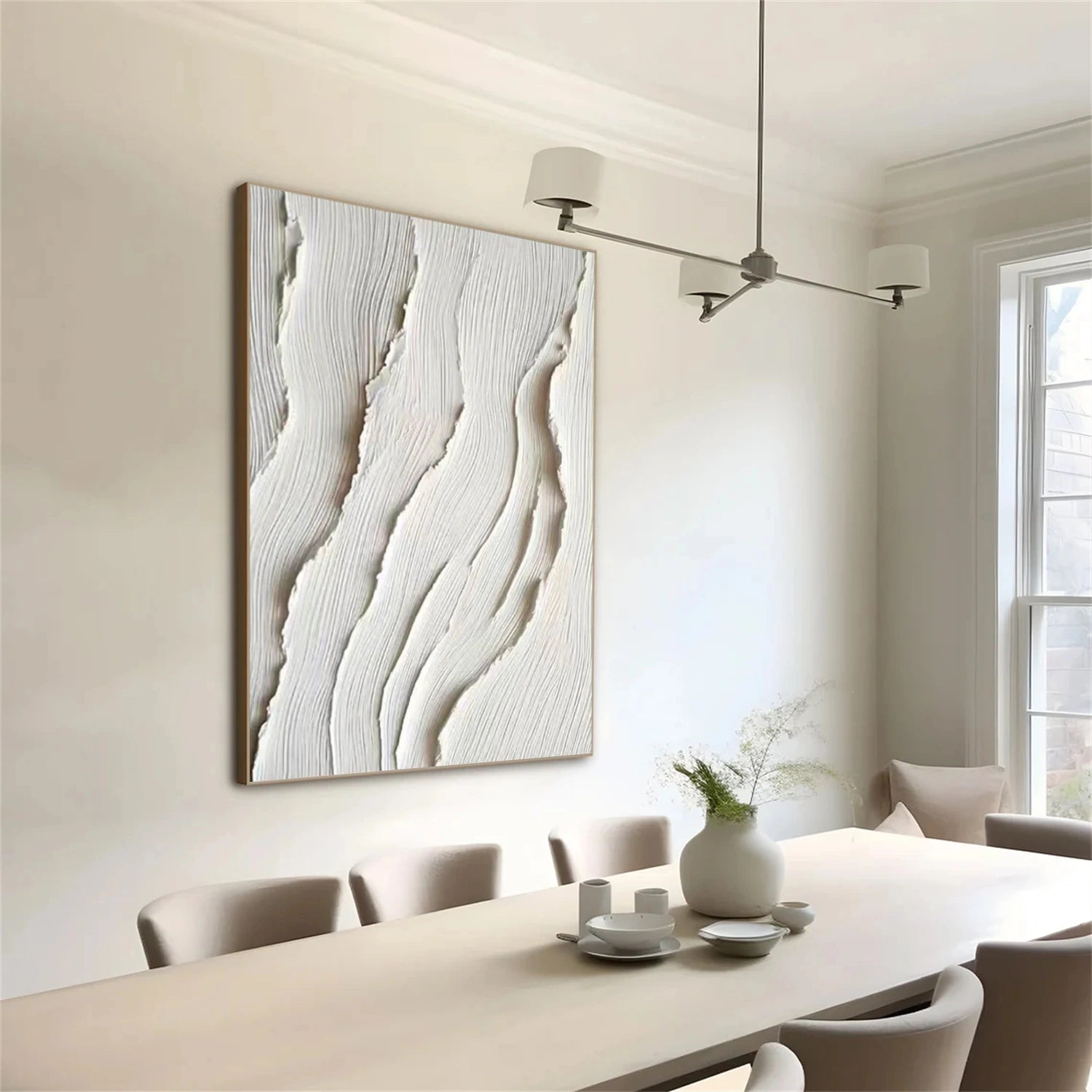 White Minimalist Textured Canvas Art #MM286