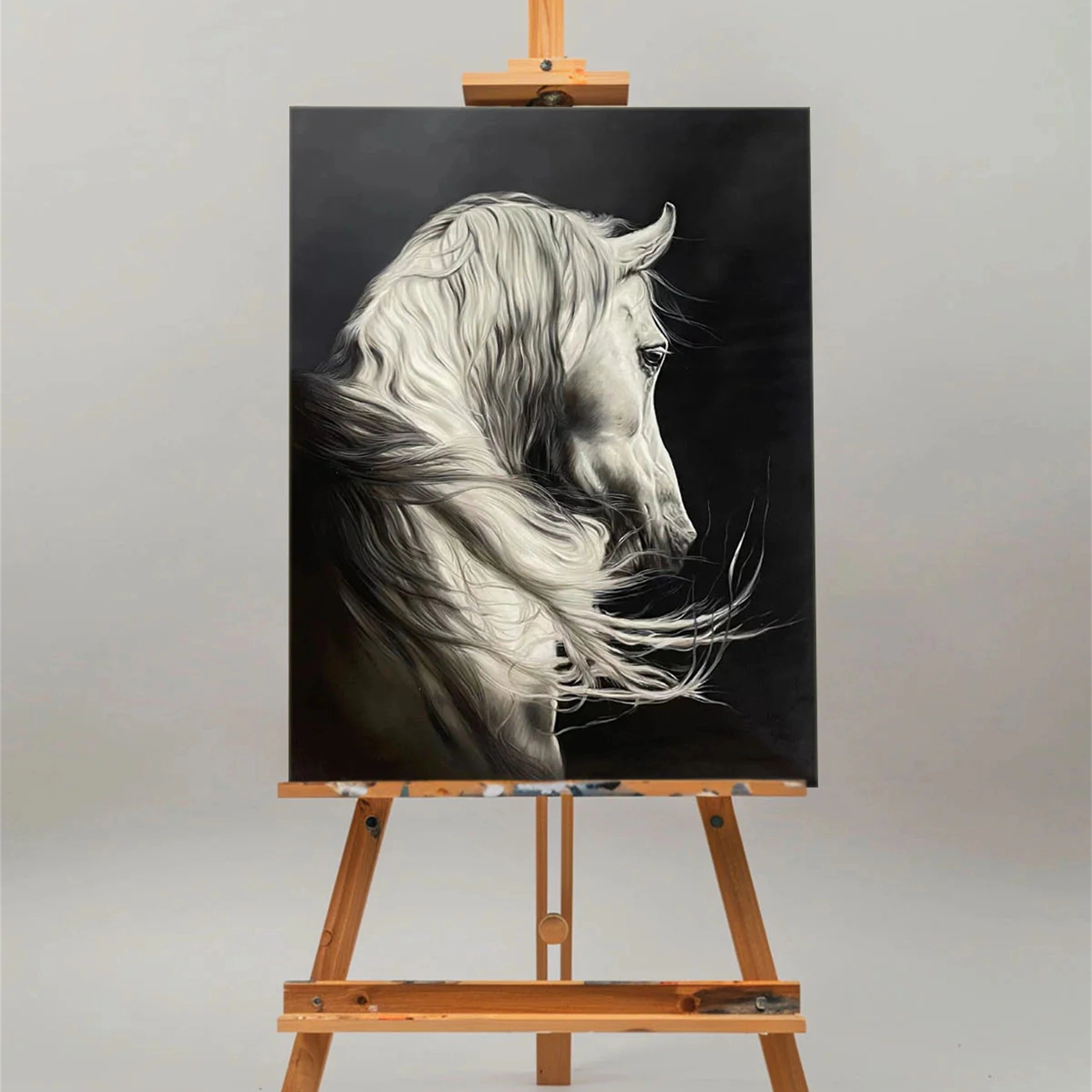 White And Black Horse Abstract Animal Wall Art #AL050