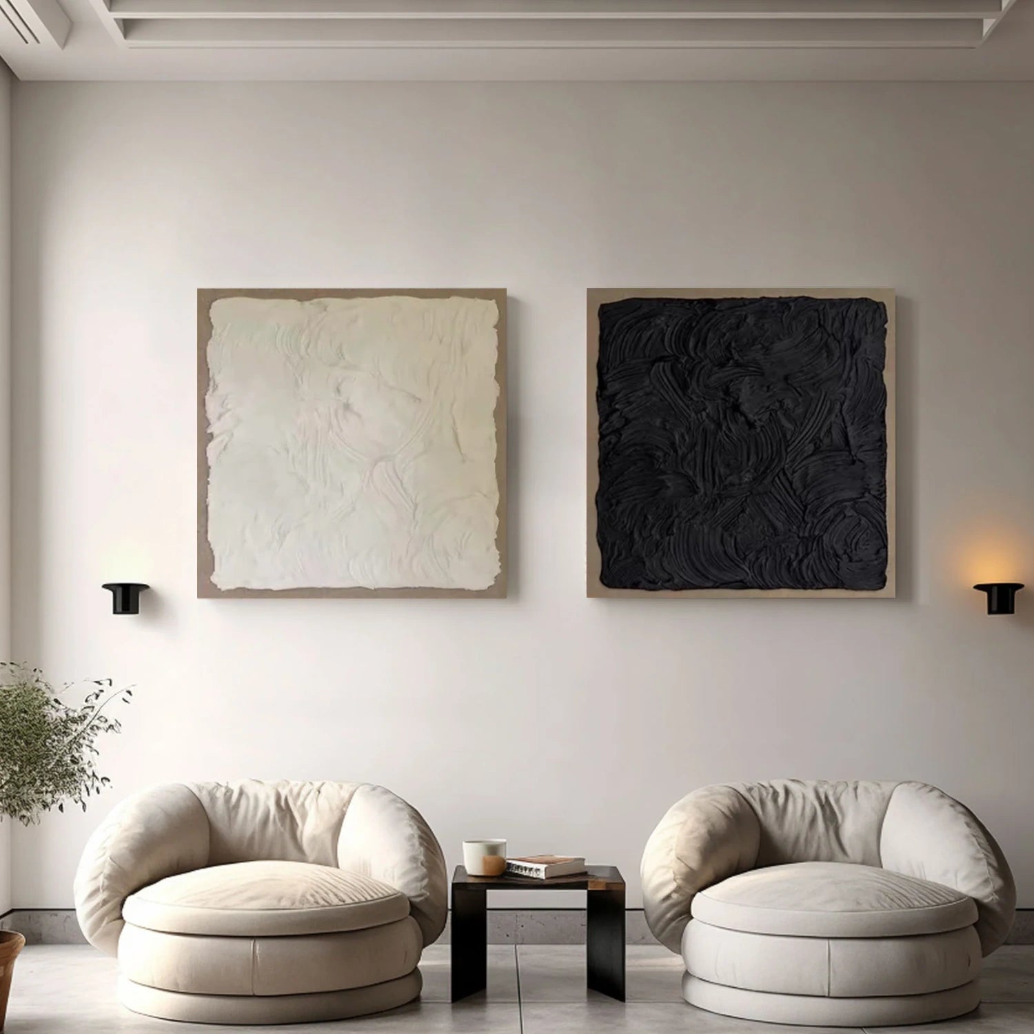 Black and White Minimalist Textured Canvas Art Set of 2 #MM264