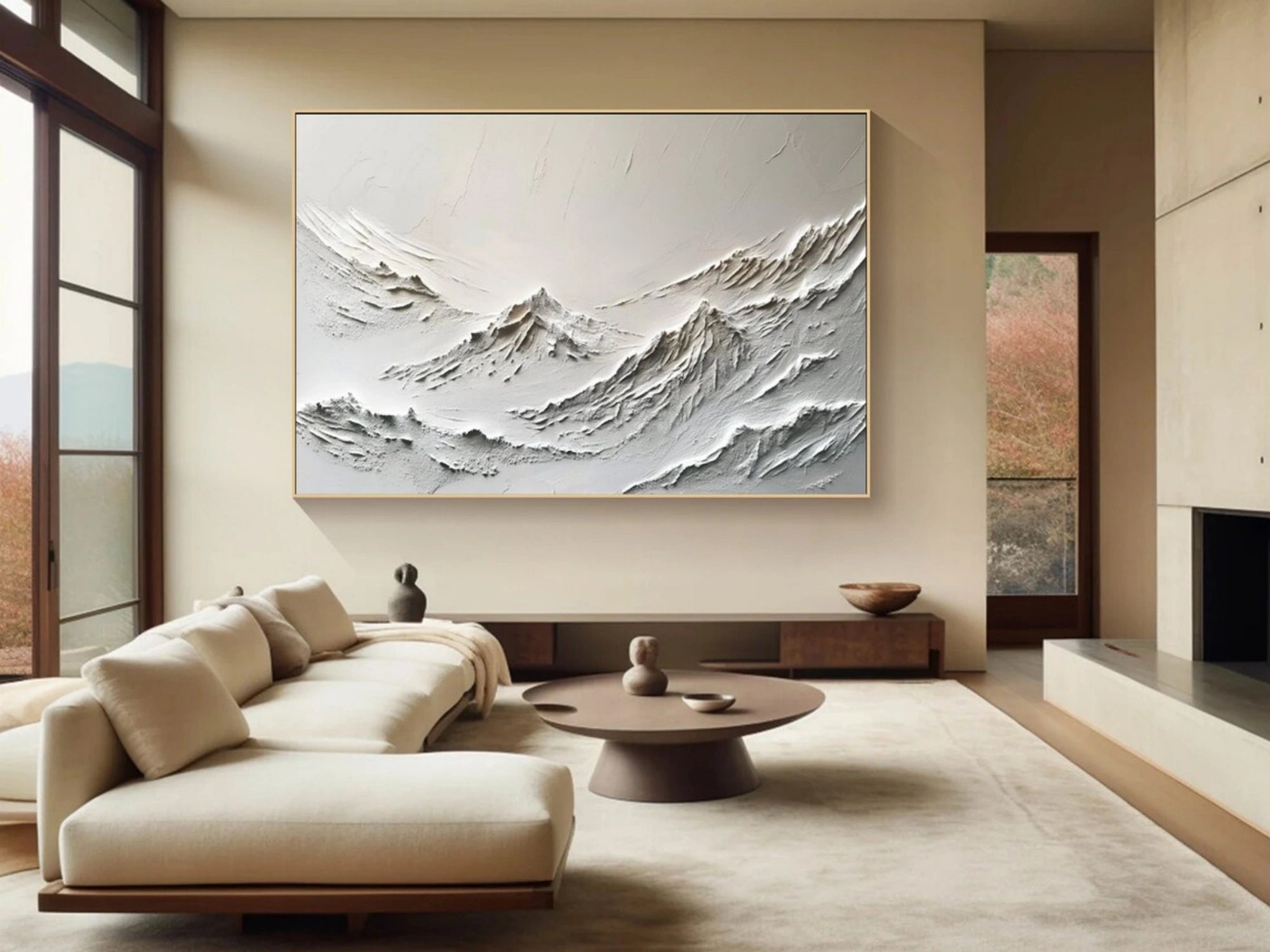 White Minimalistic Mountain Textured Art #MM207