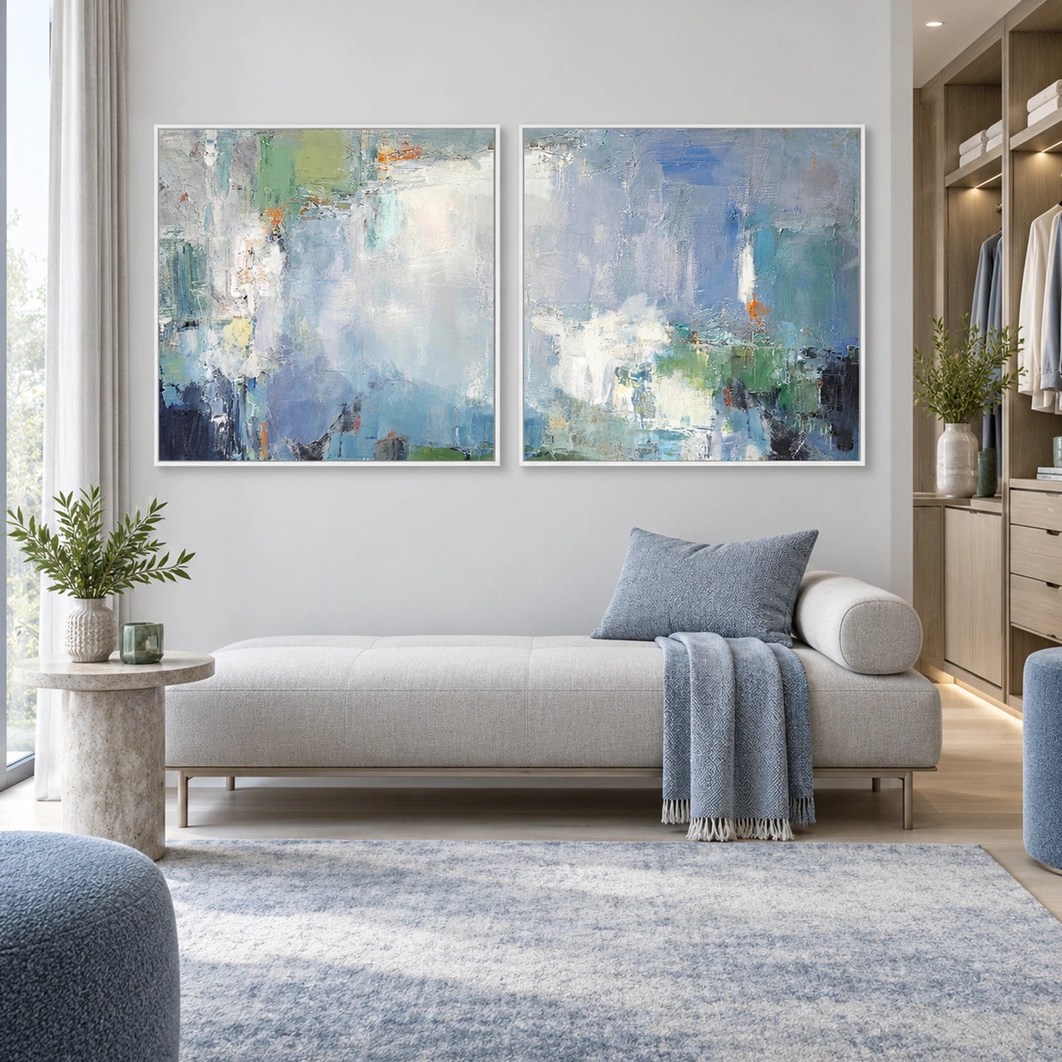 Blue Abstract Canvas Art Set of 2 #WS1153