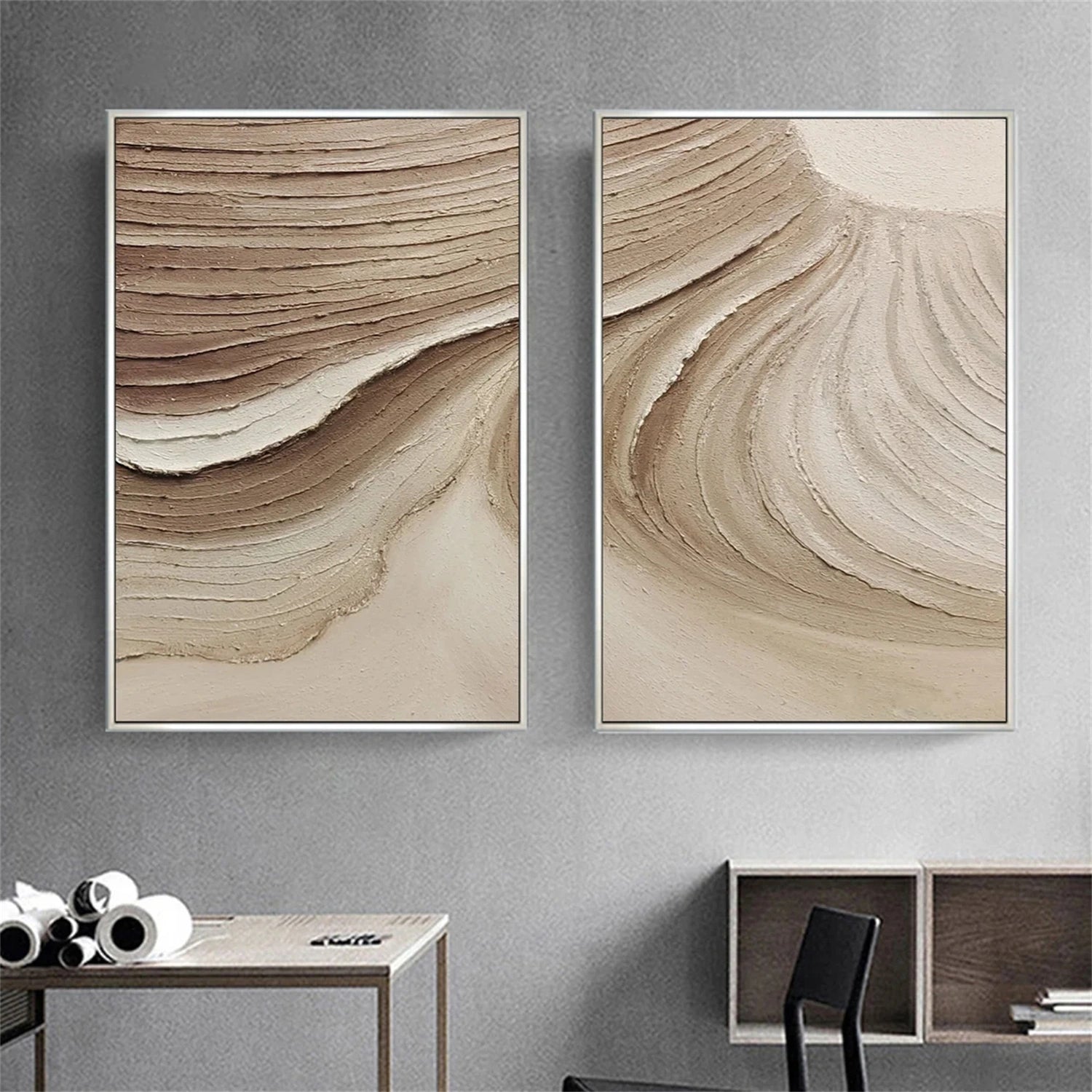 Minimalist Brown & Beige Art  Set of 2 #MB020