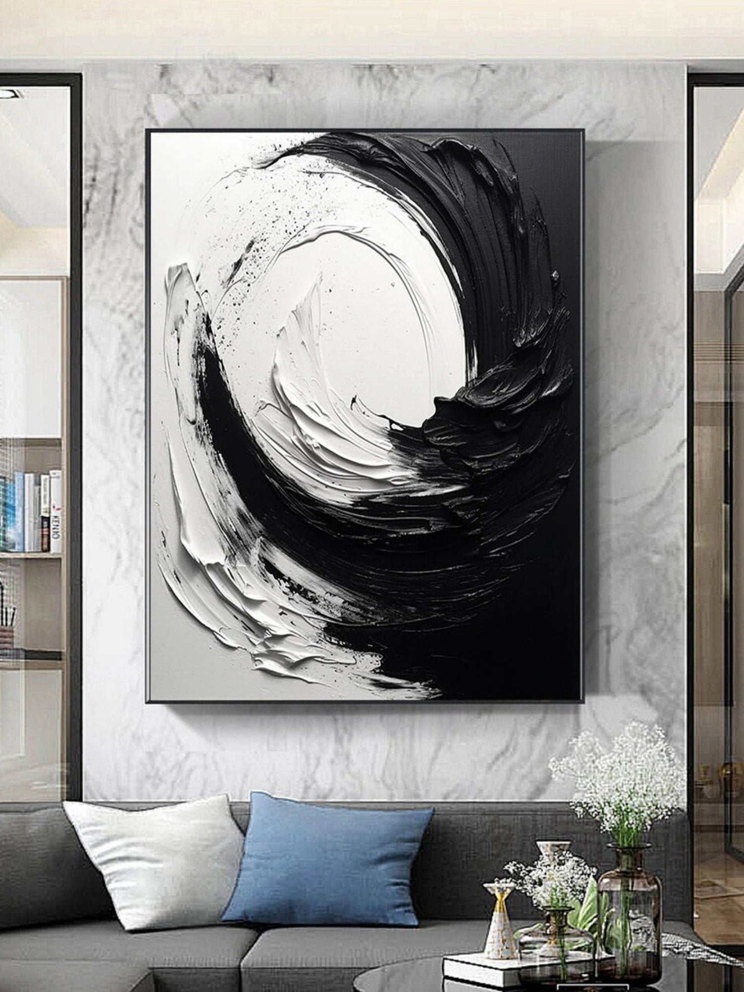 White and Black Minimalistic Textured Art #MM213