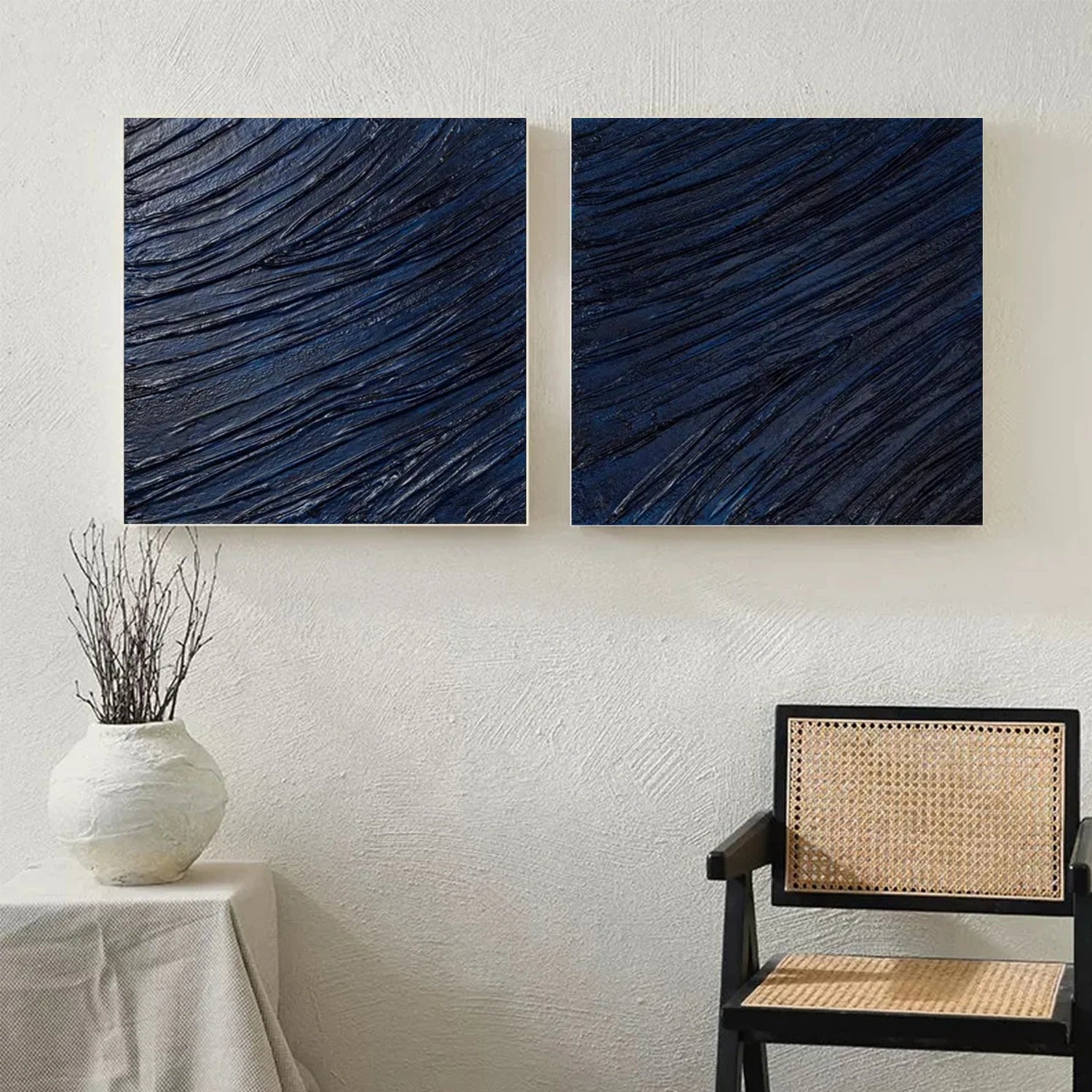 Blue Minimalist Textured Canvas Art Set of 2 #MZ104