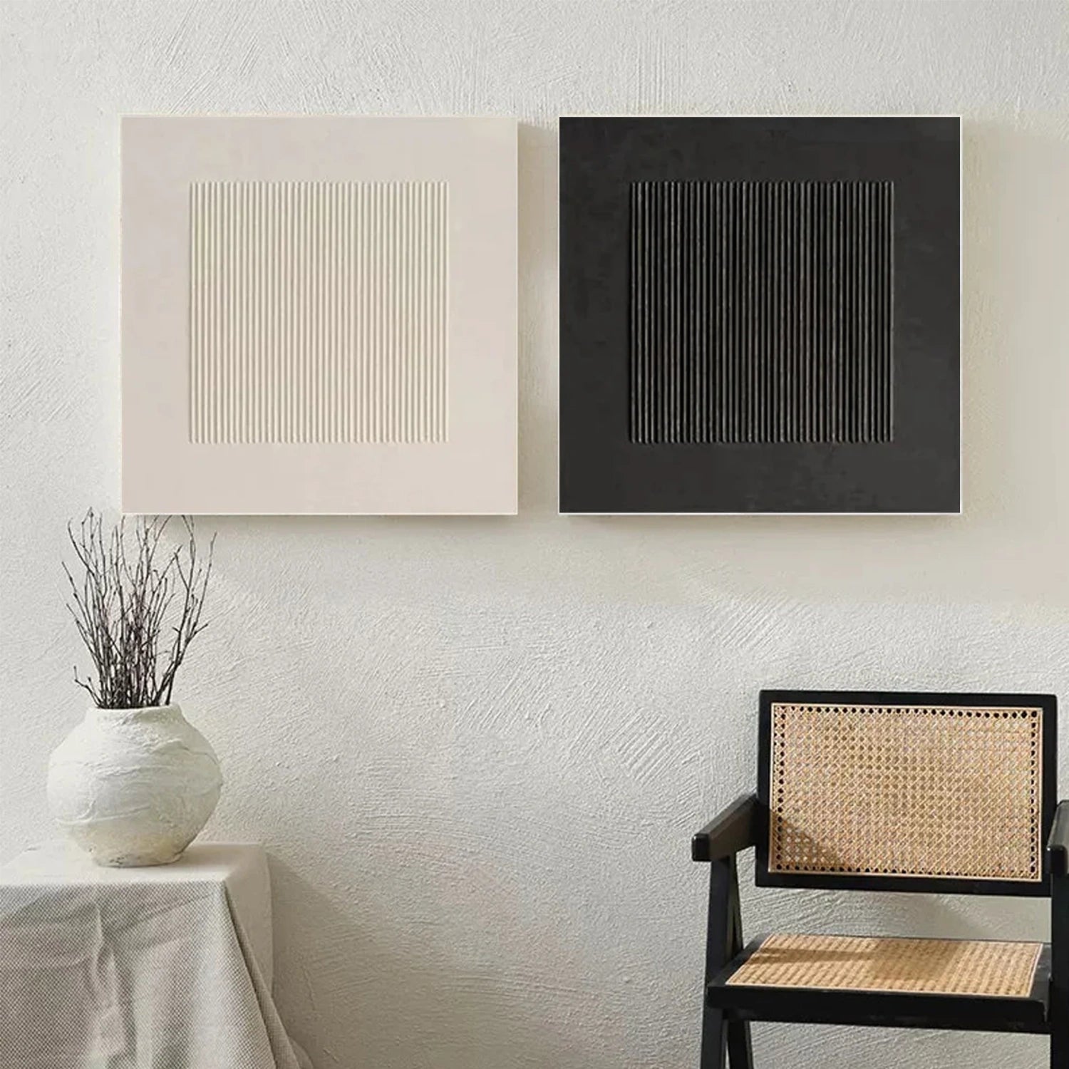 Black and White Minimalist Textured Canvas Art Set of 2 #MZ101