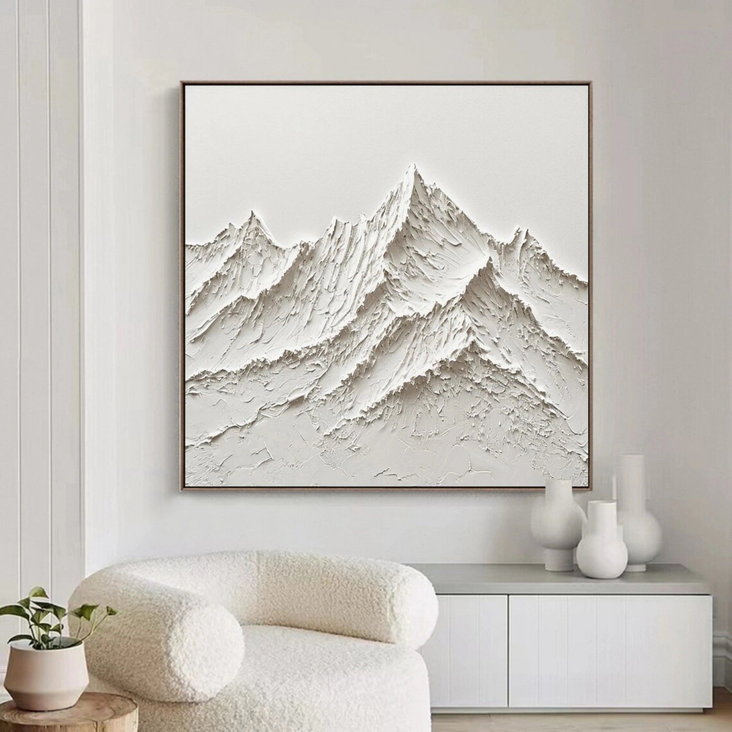 White Minimalistic Mountain Textured Art #MM204