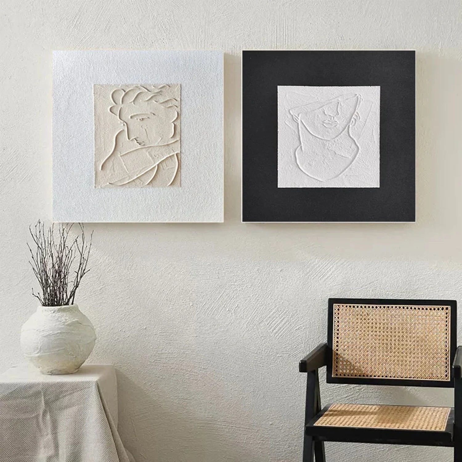 Black and White Minimalist Textured Canvas Art Set of 2 #MZ103