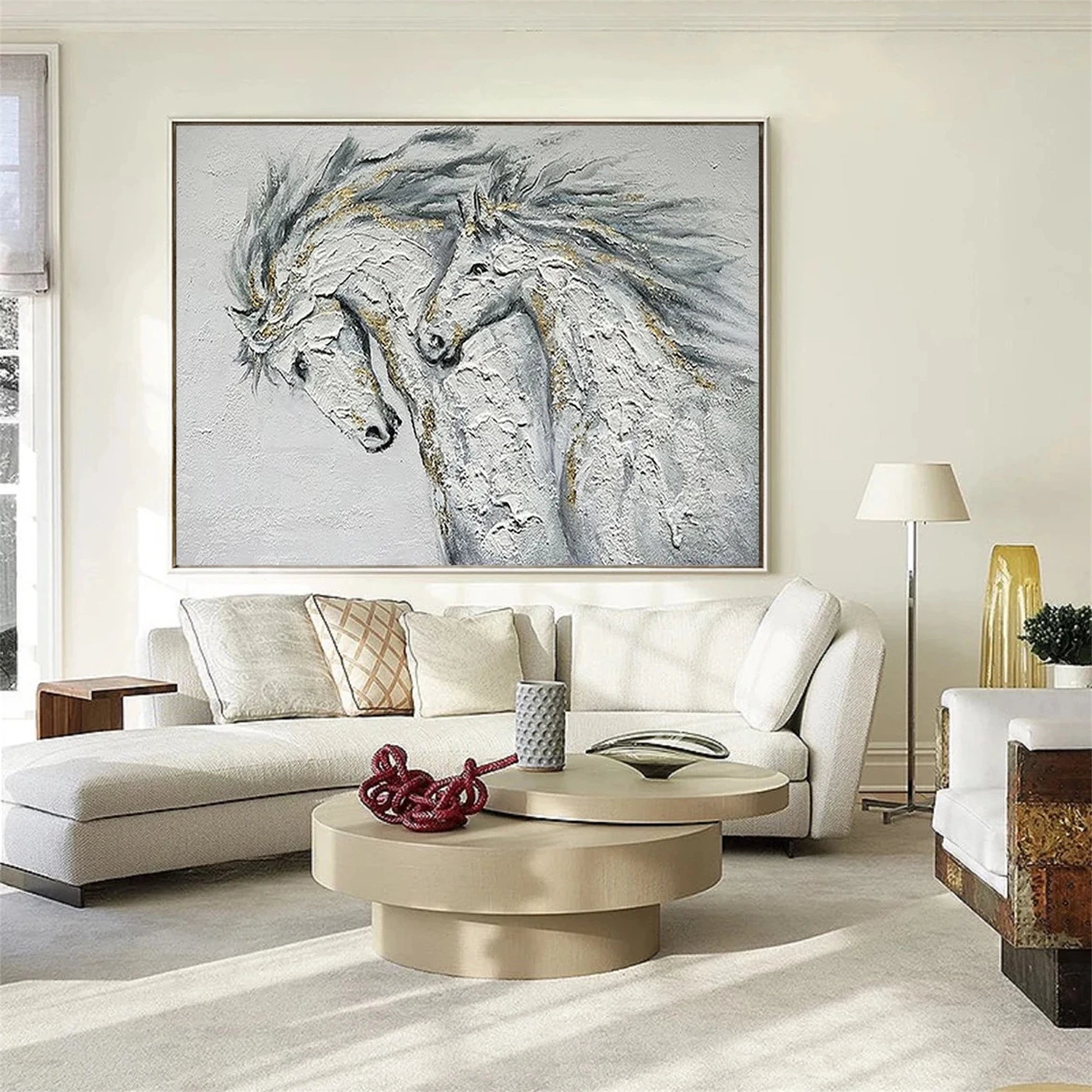 White and Black Horse Abstract Animal Wall Art #AL047