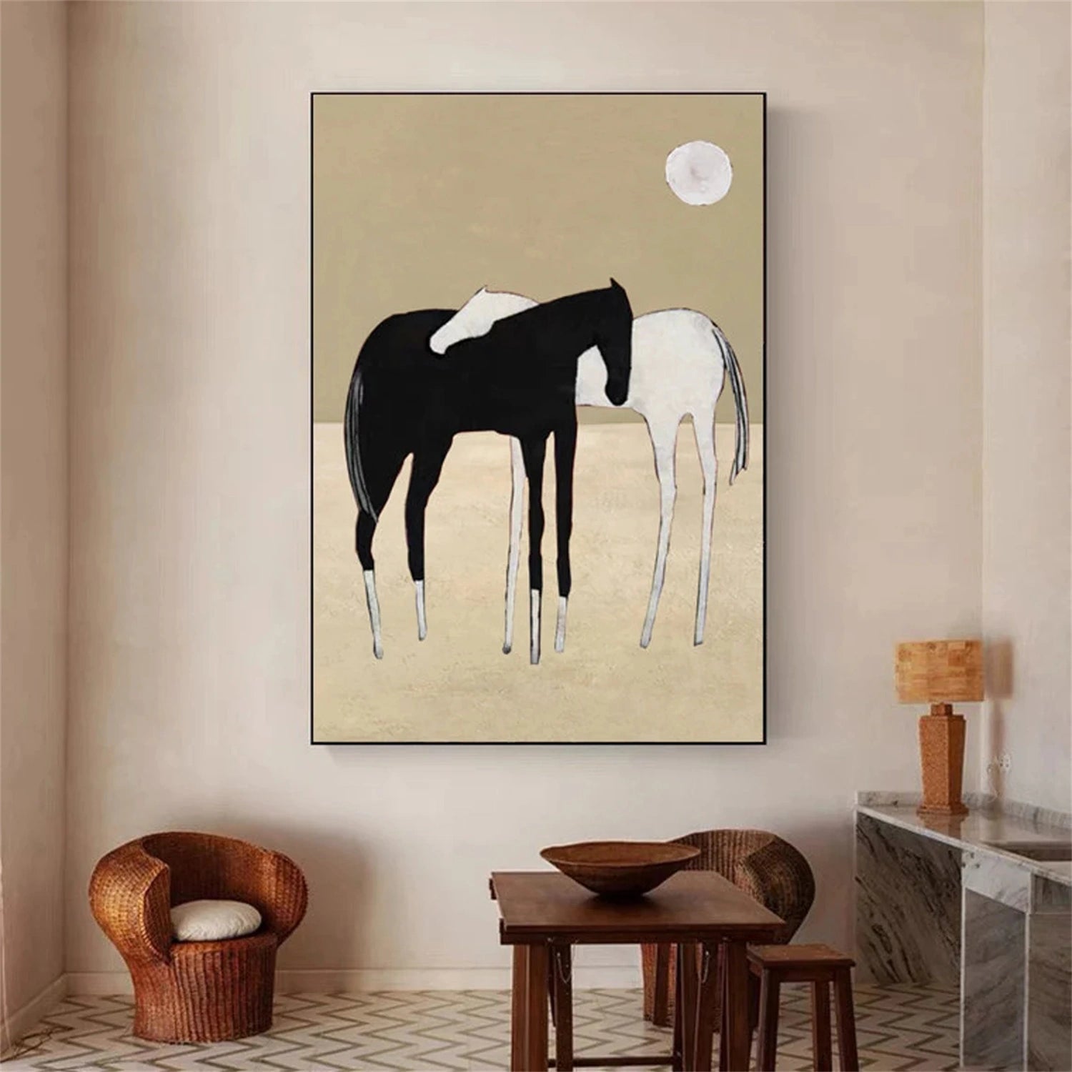 Black and White Horse Abstract Animal Wall Art #AL073