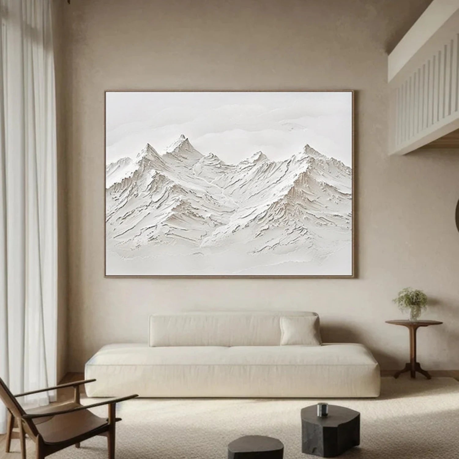 White Minimalistic Mountain Textured Art #MM206