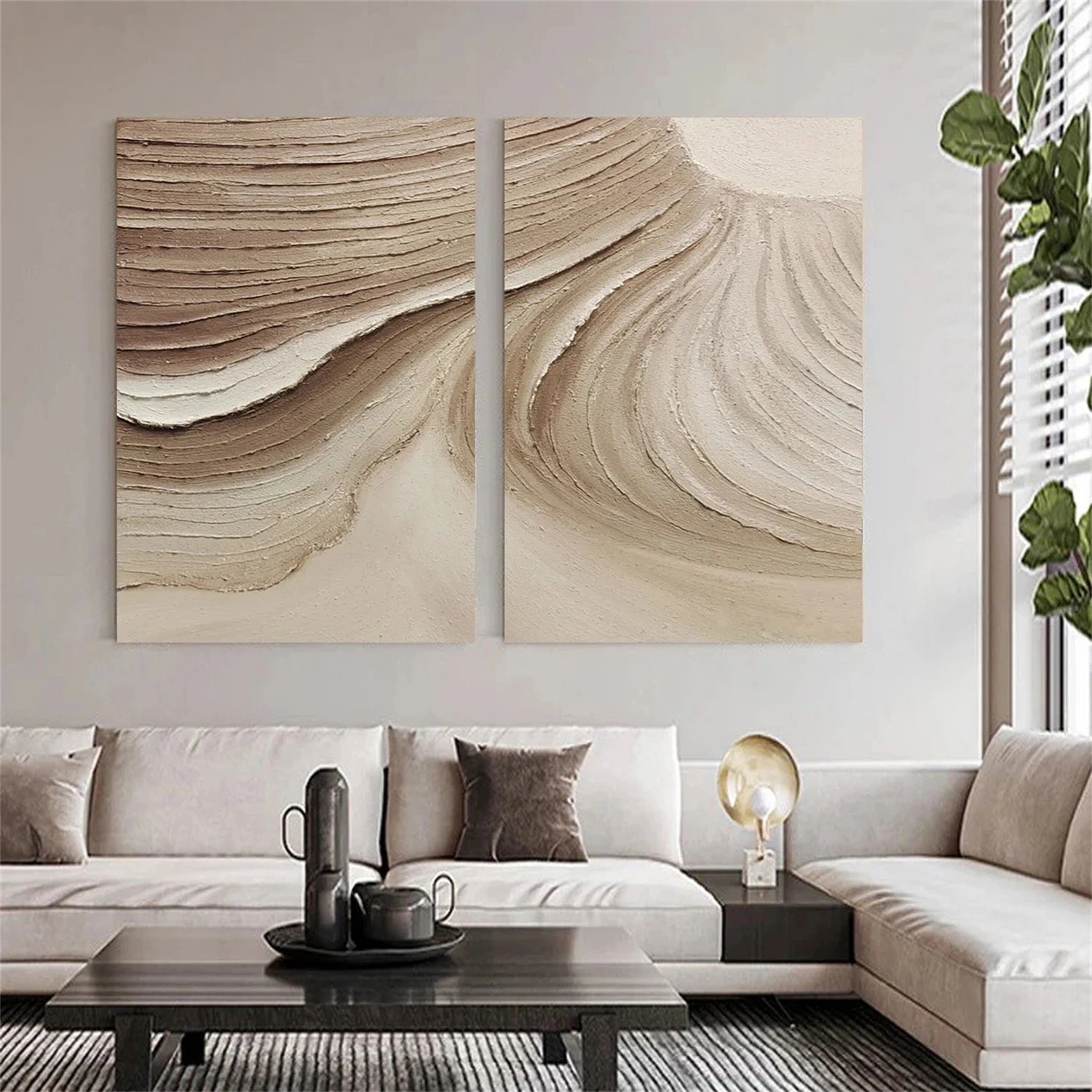 Minimalist Brown & Beige Art  Set of 2 #MB020