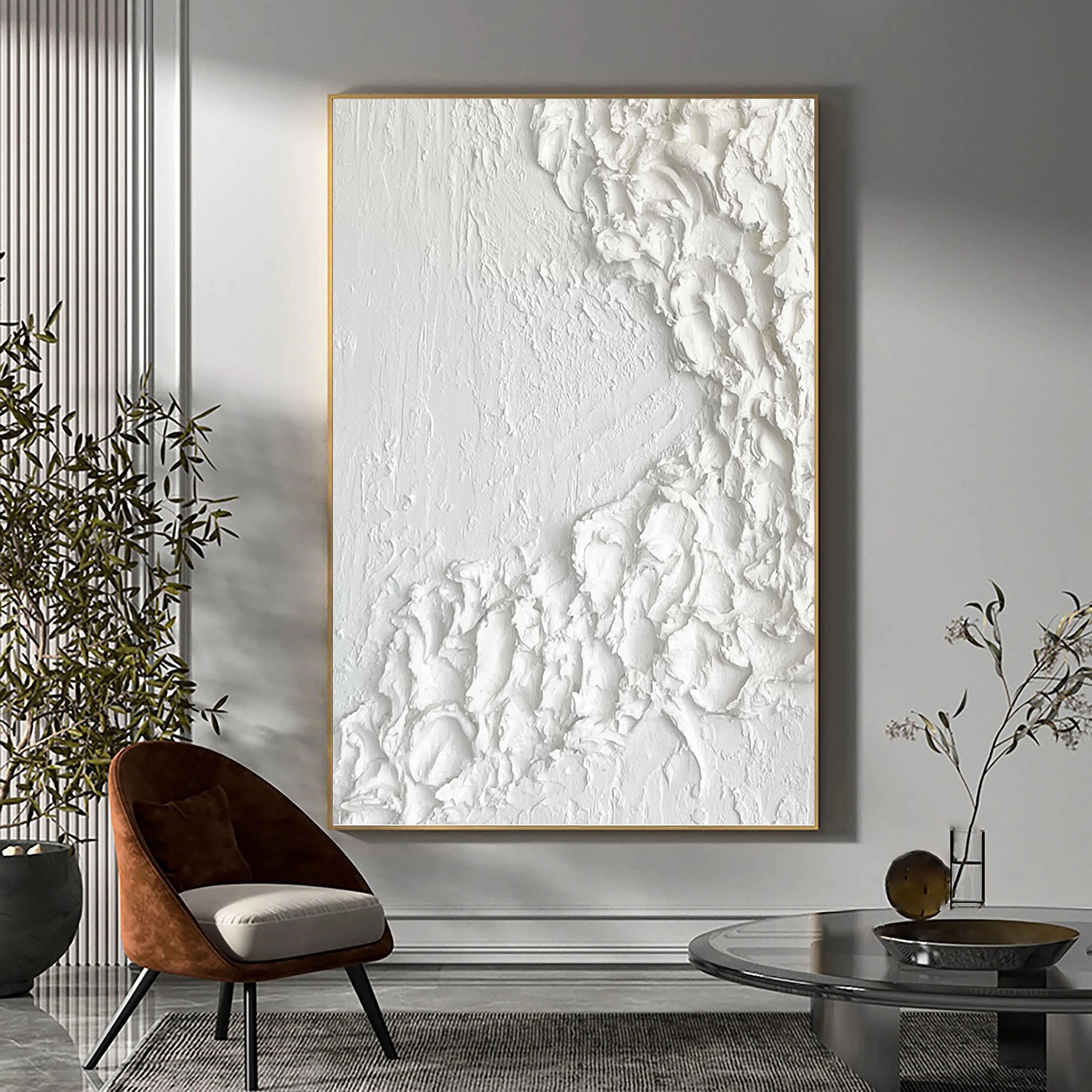 Large White 3D Minimalist Abstract Handcrafted Painting, 3D Thick Texture Wall Art/Home Decor
