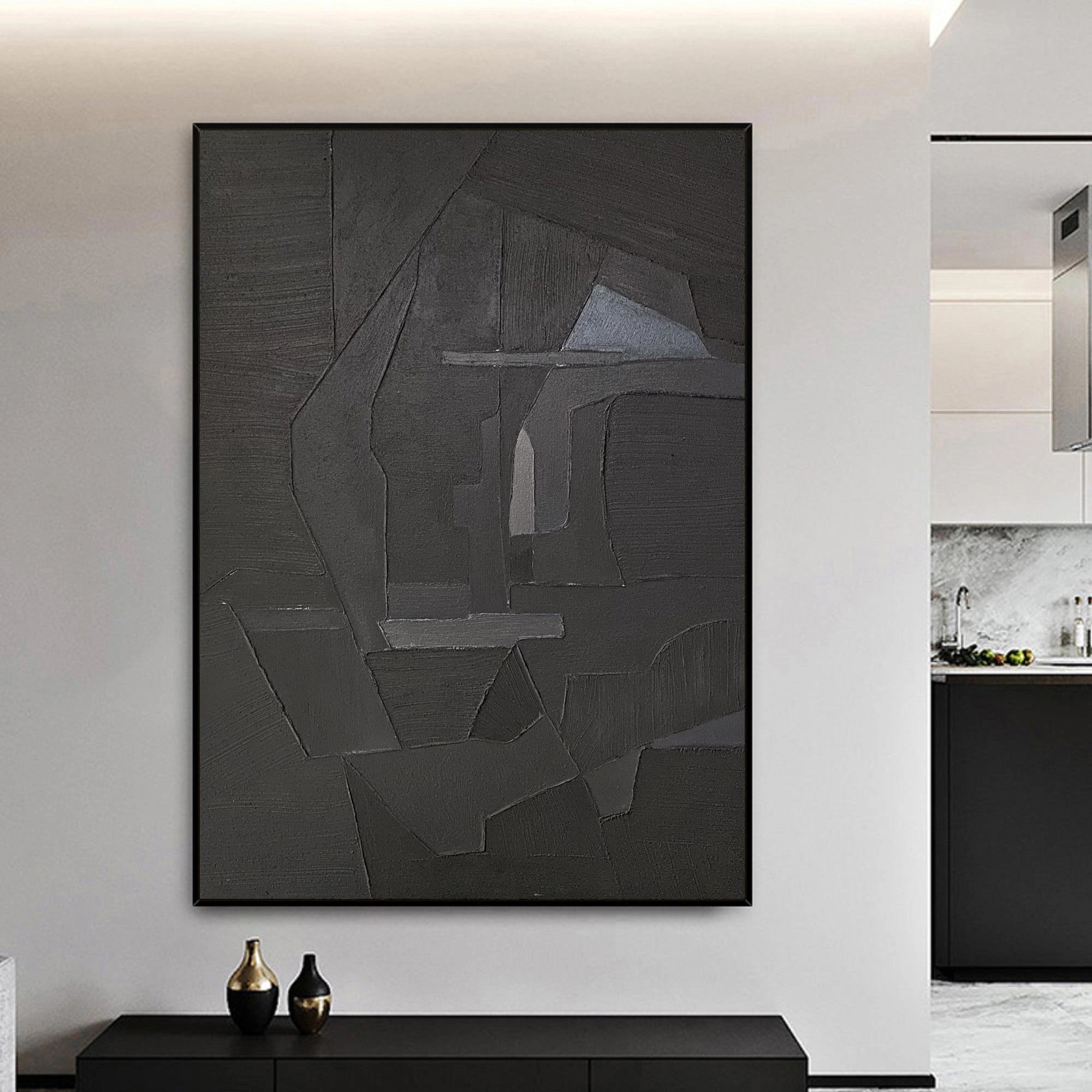 Original Minimalist Charcoal Grey Painting on Canvas for Living Room/Bedroom
