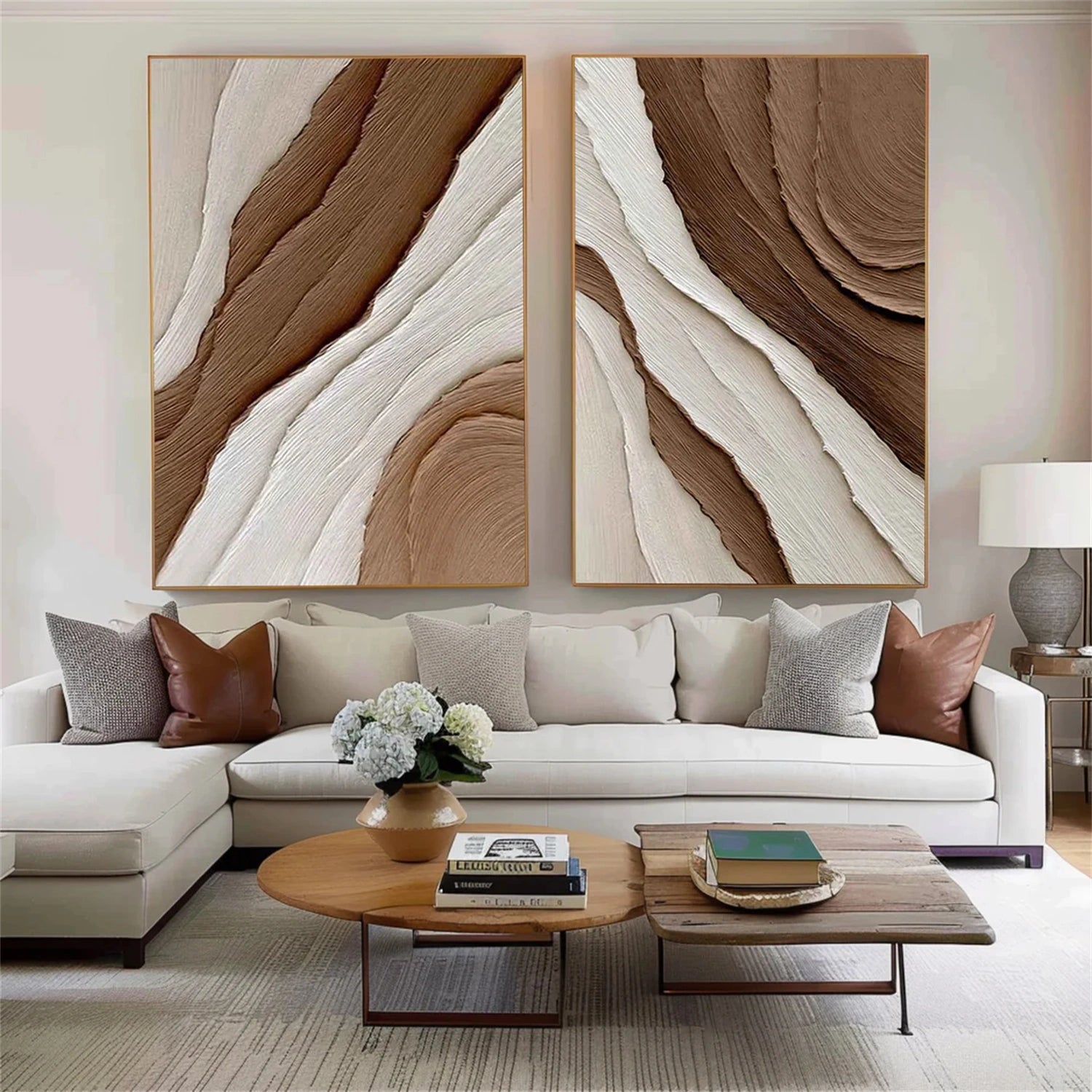 Minimalist Brown & Beige Art  Set of 2 #MB012