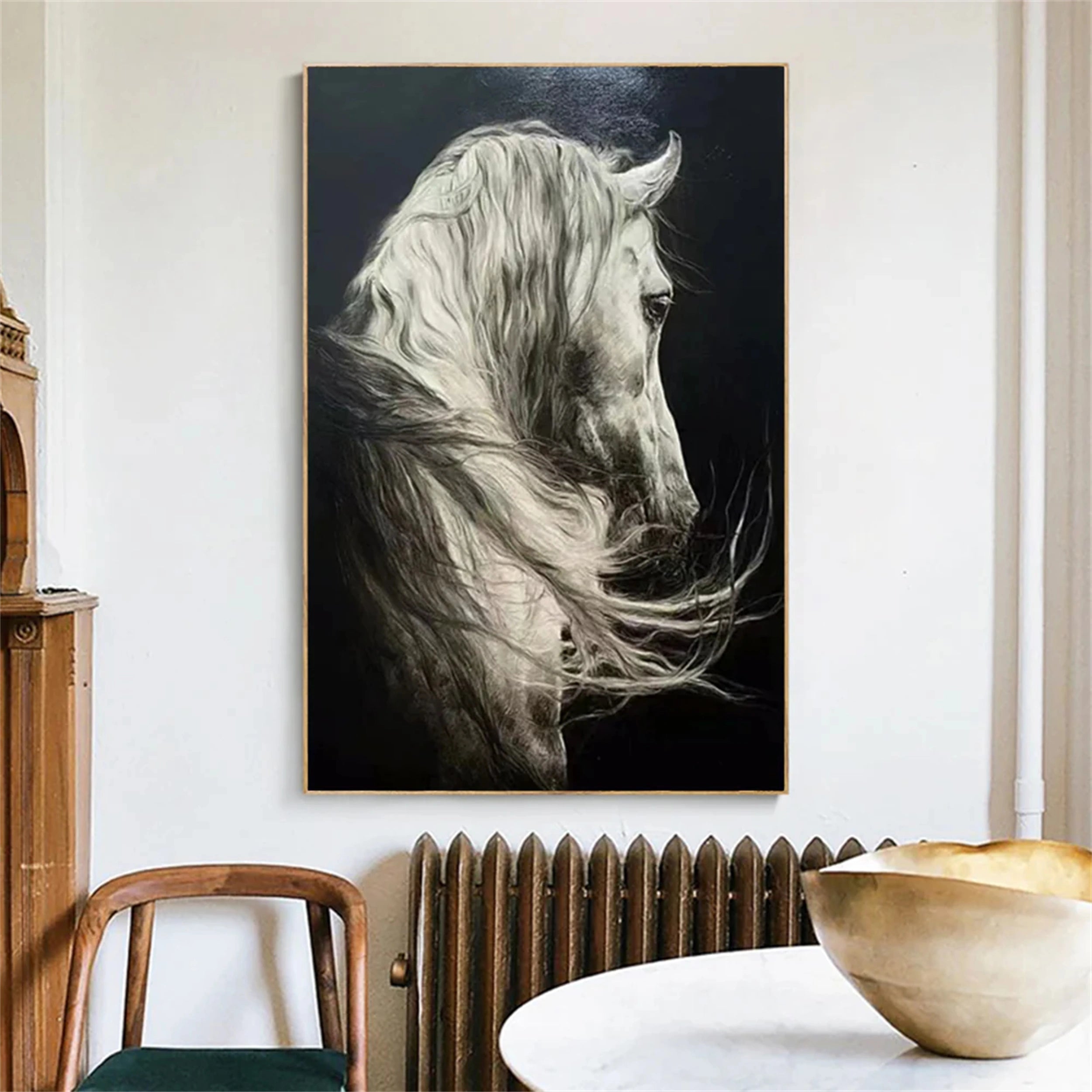 White And Black Horse Abstract Animal Wall Art #AL050