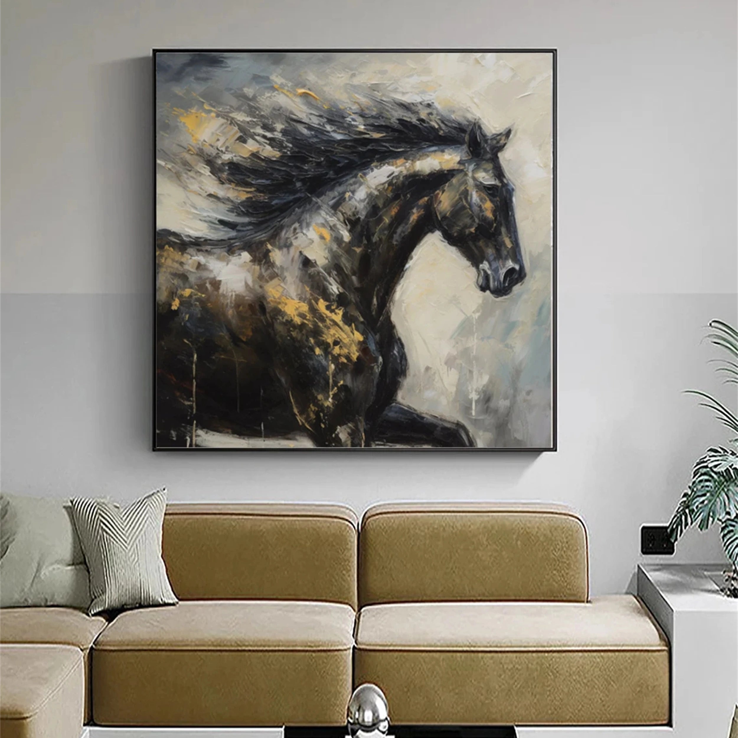 Black Horse Abstract Animal Wall Art #AL045