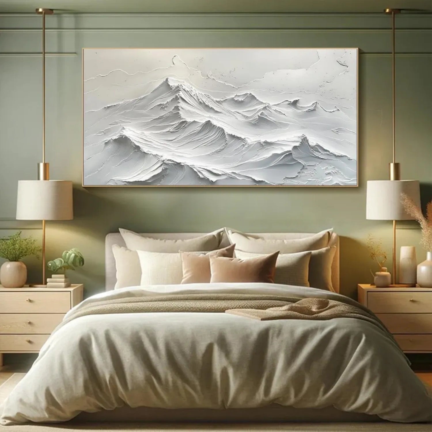 White Minimalistic Mountain Textured Art #MM208