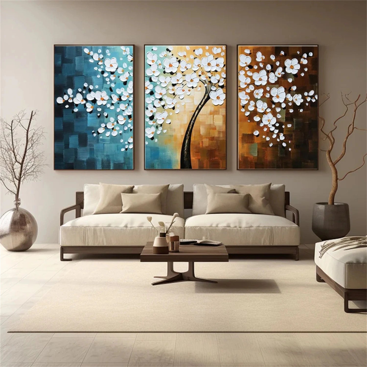 Colorful Flower & Tree Abstract Textured Wall Art Set of 3#ML051