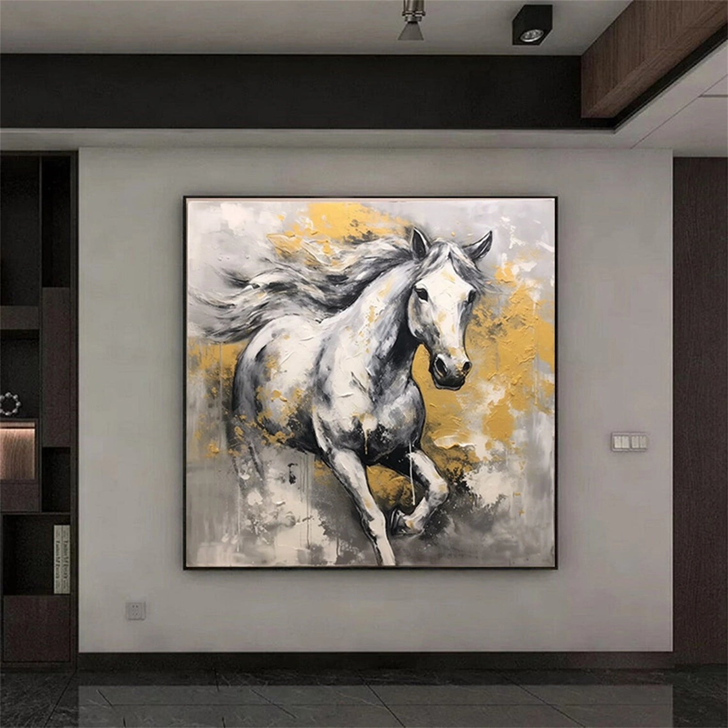 Black and White Horse Abstract Animal Wall Art #AL066