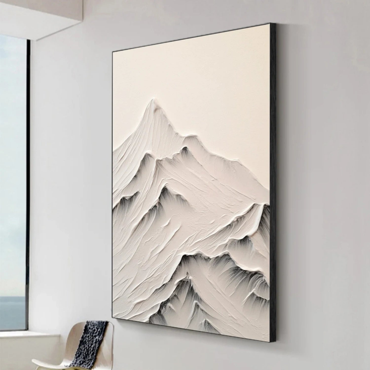 White Minimalistic Mountain Textured Art #MM211