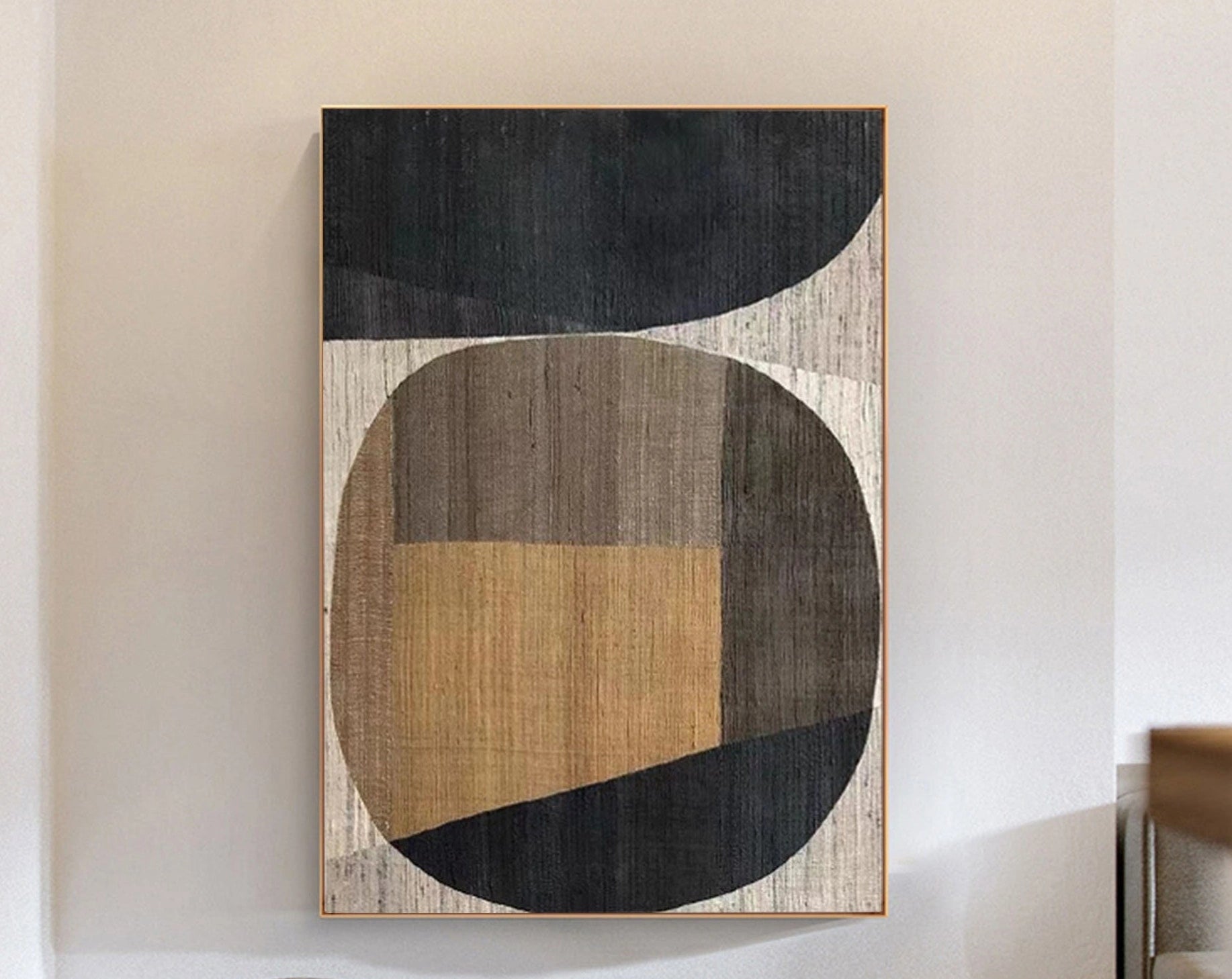 Original Wabi Sabi Paiting by Artist, Geometric Black Beige Wall Decor ...