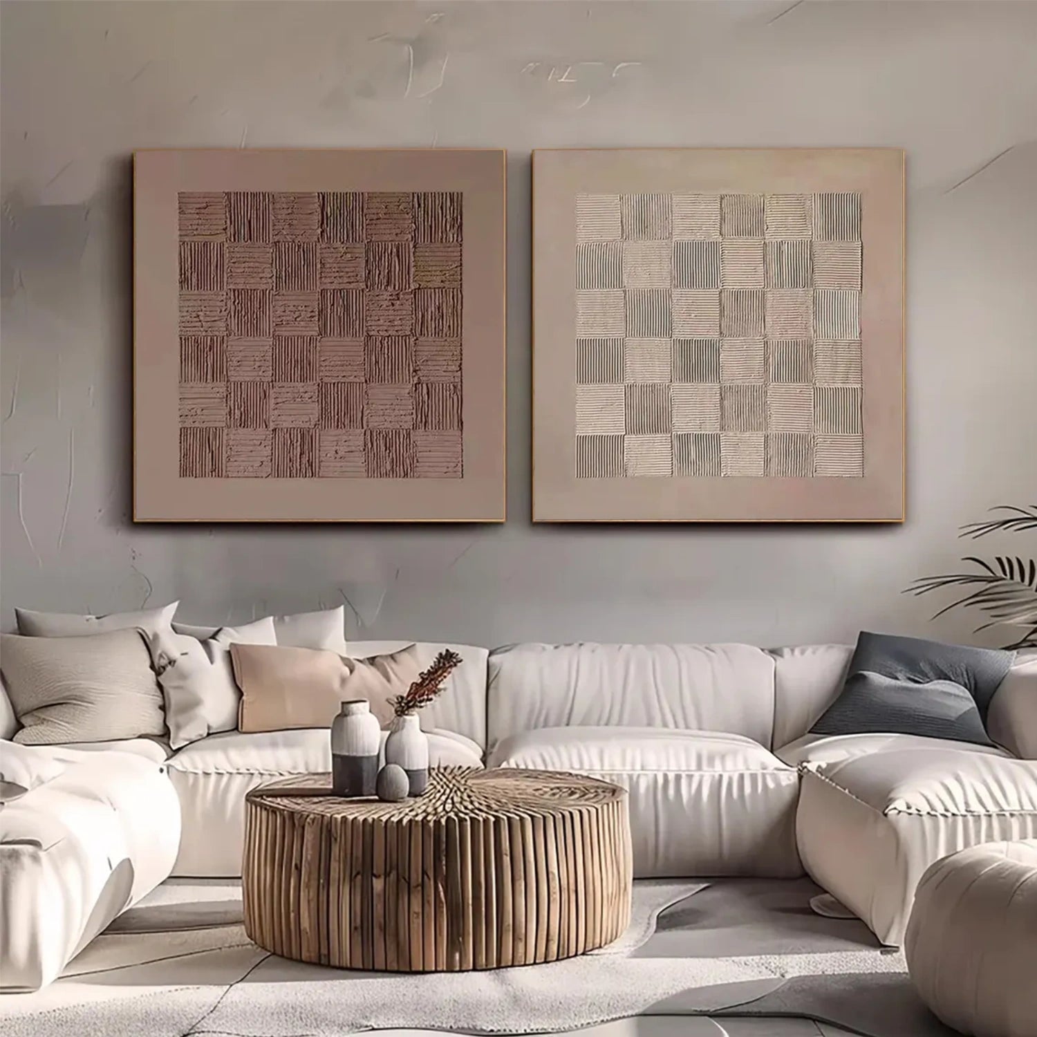 Beige and Brown Wabi Sabi Textured Canvas Art Set of 2 #WS638
