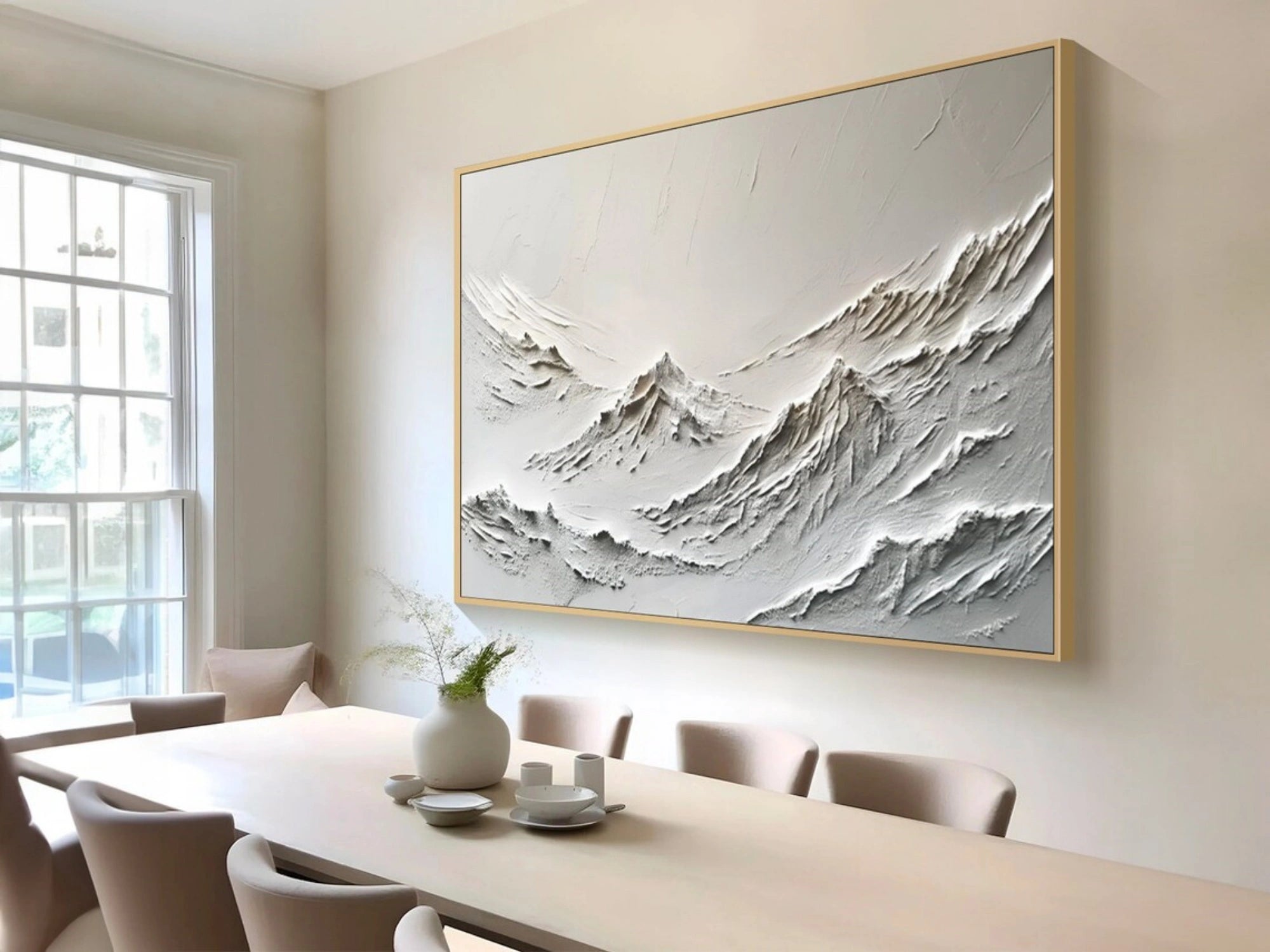 White Minimalistic Mountain Textured Art #MM207