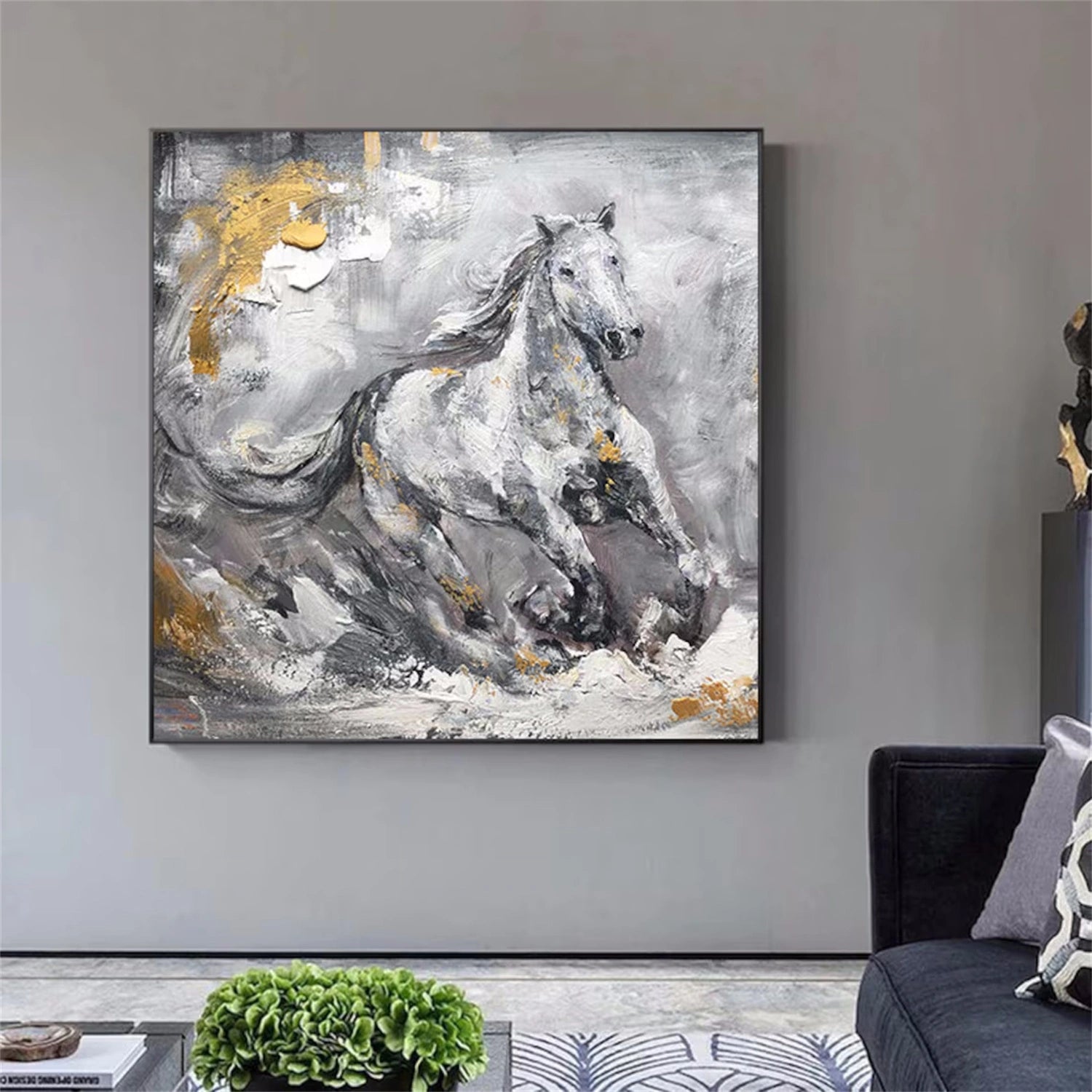 Black and White Horse Abstract Animal Wall Art #AL063