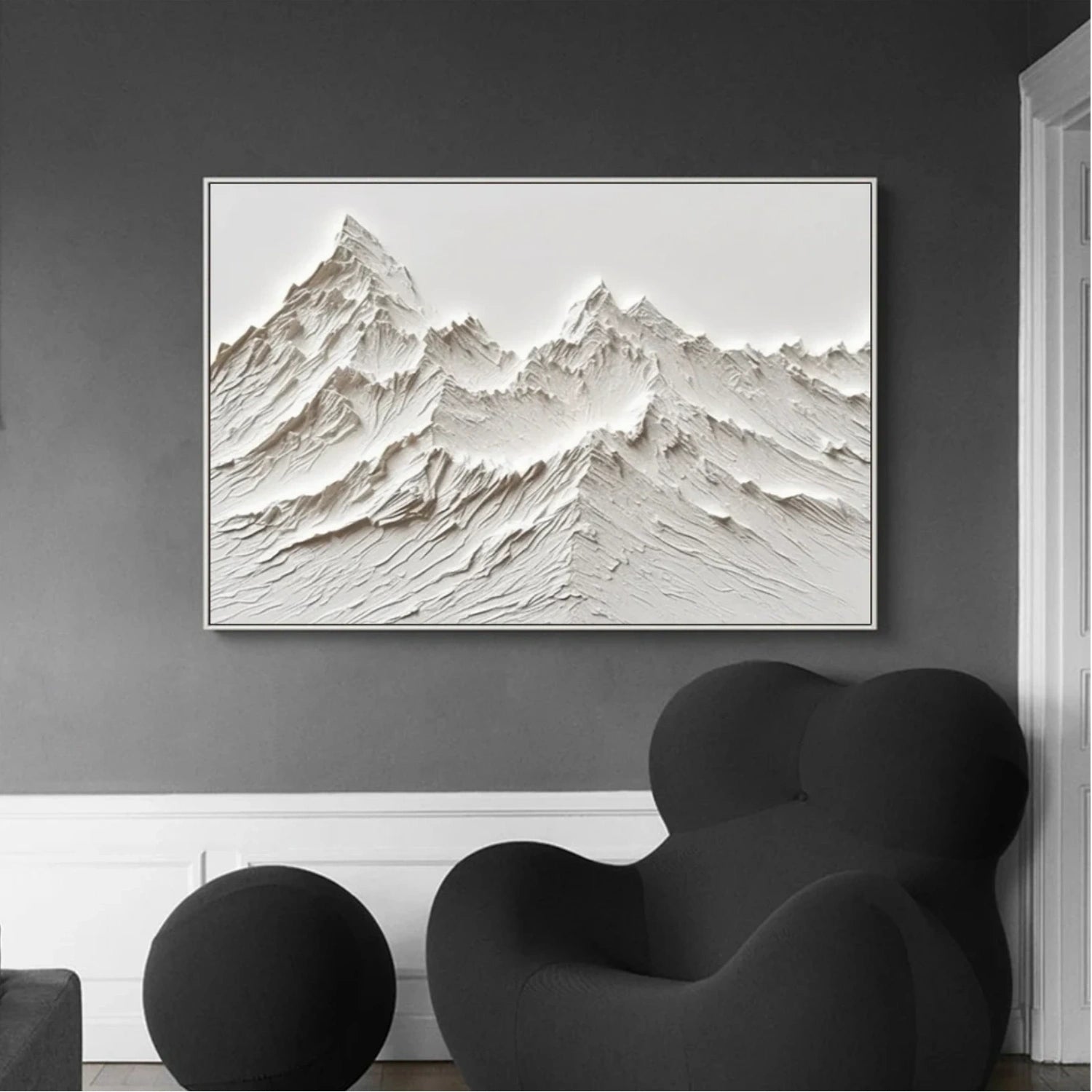 White Minimalistic Mountain Textured Art #MM205