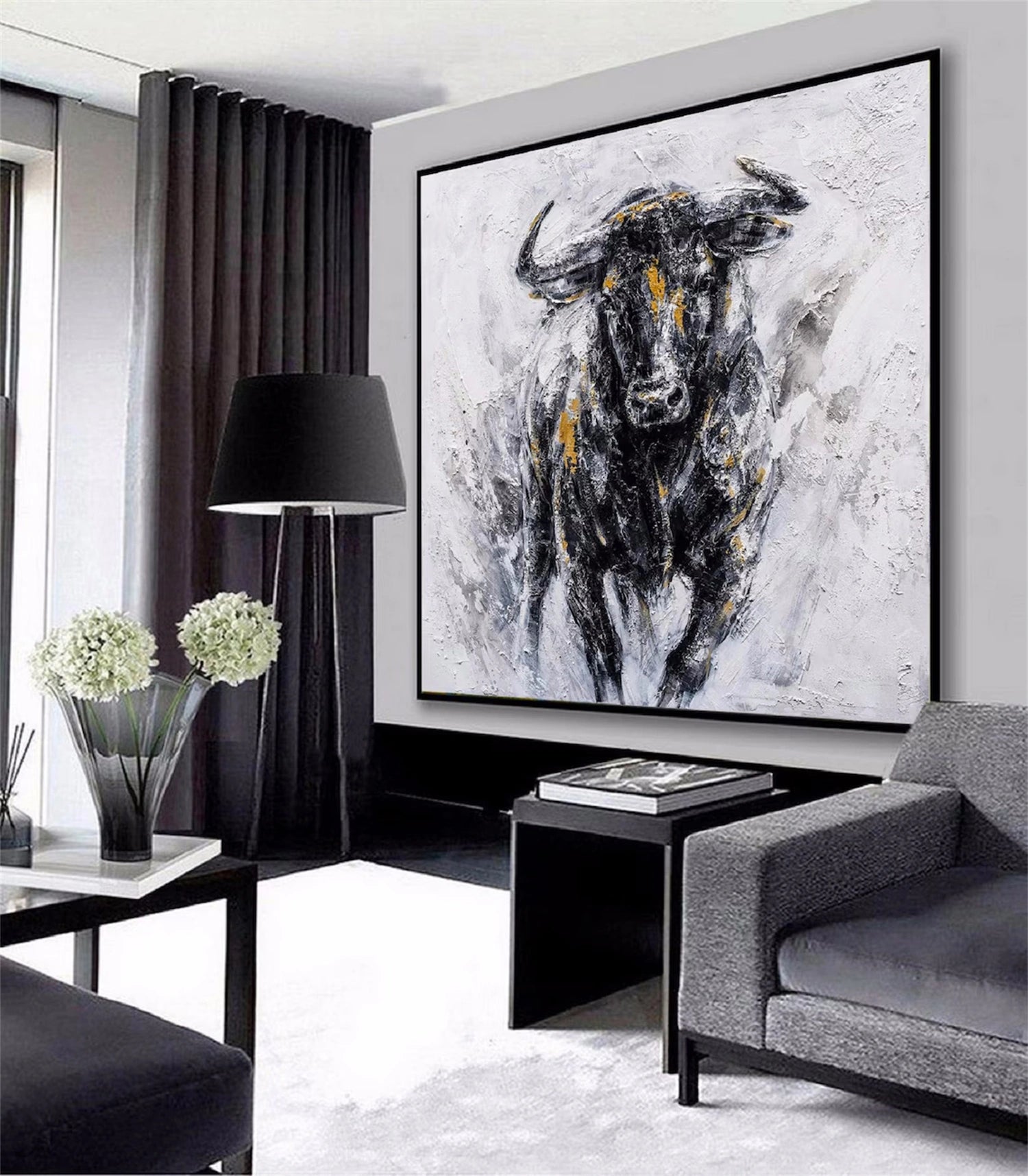 Black and White Abstract Animal Wall Art #AL053