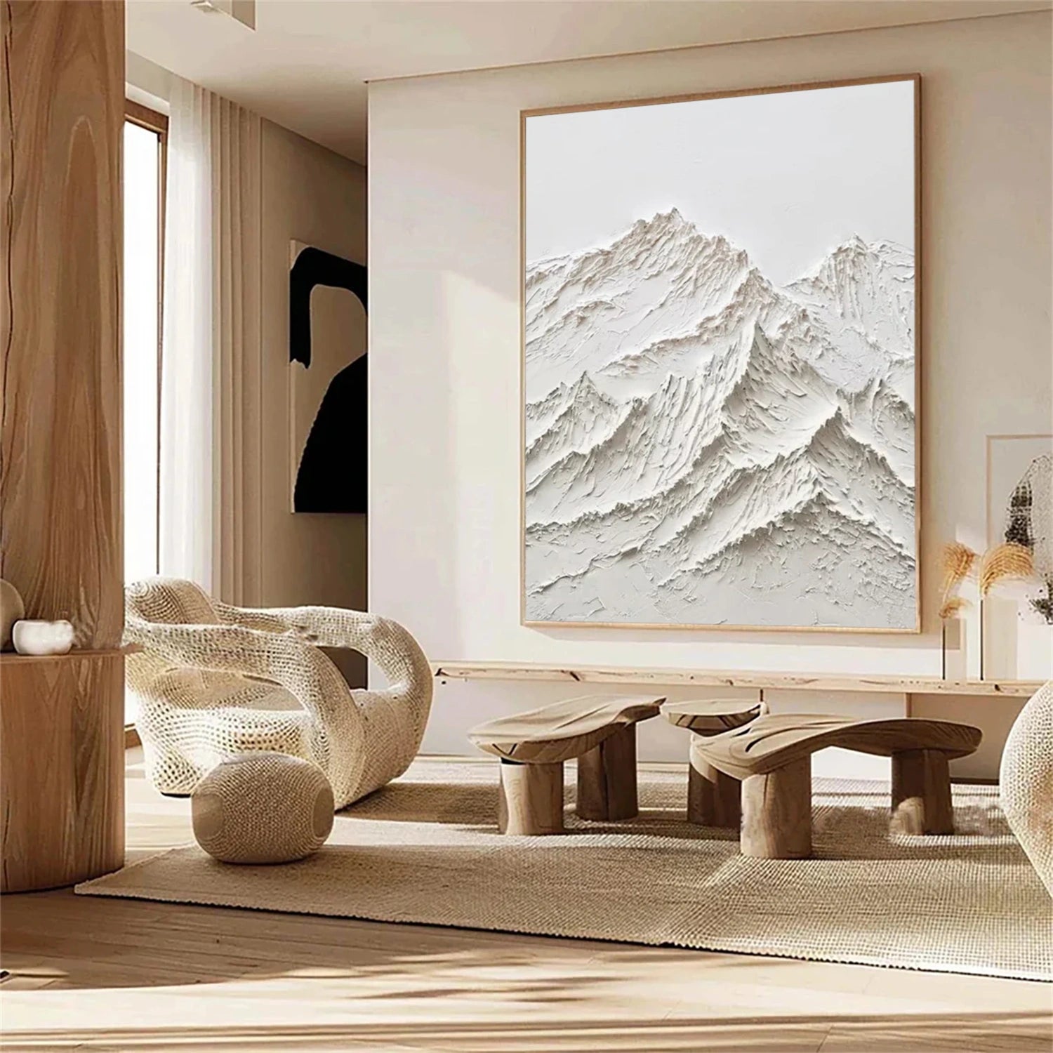 White Minimalistic Mountain Textured Art #MM209