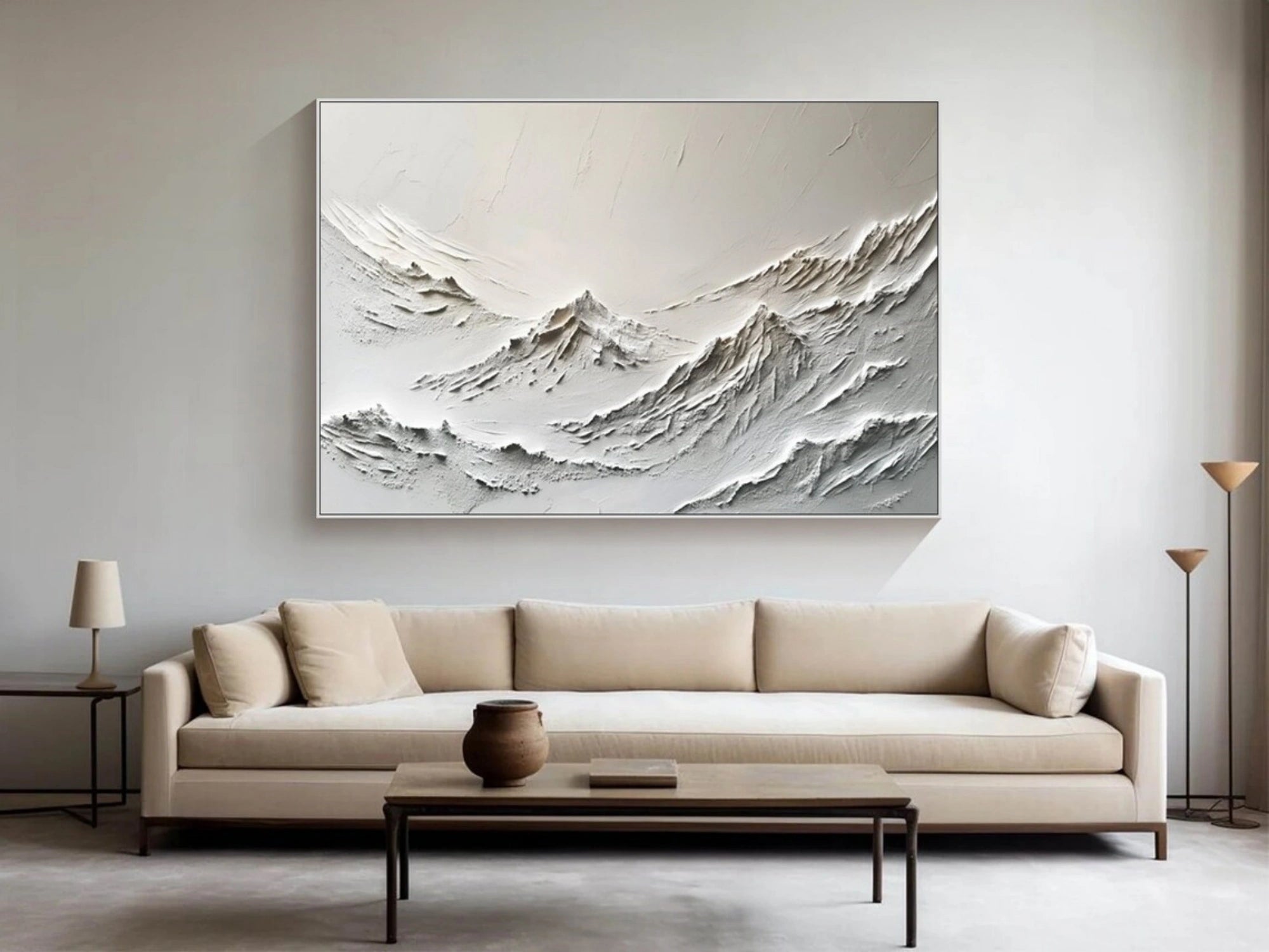 White Minimalistic Mountain Textured Art #MM207