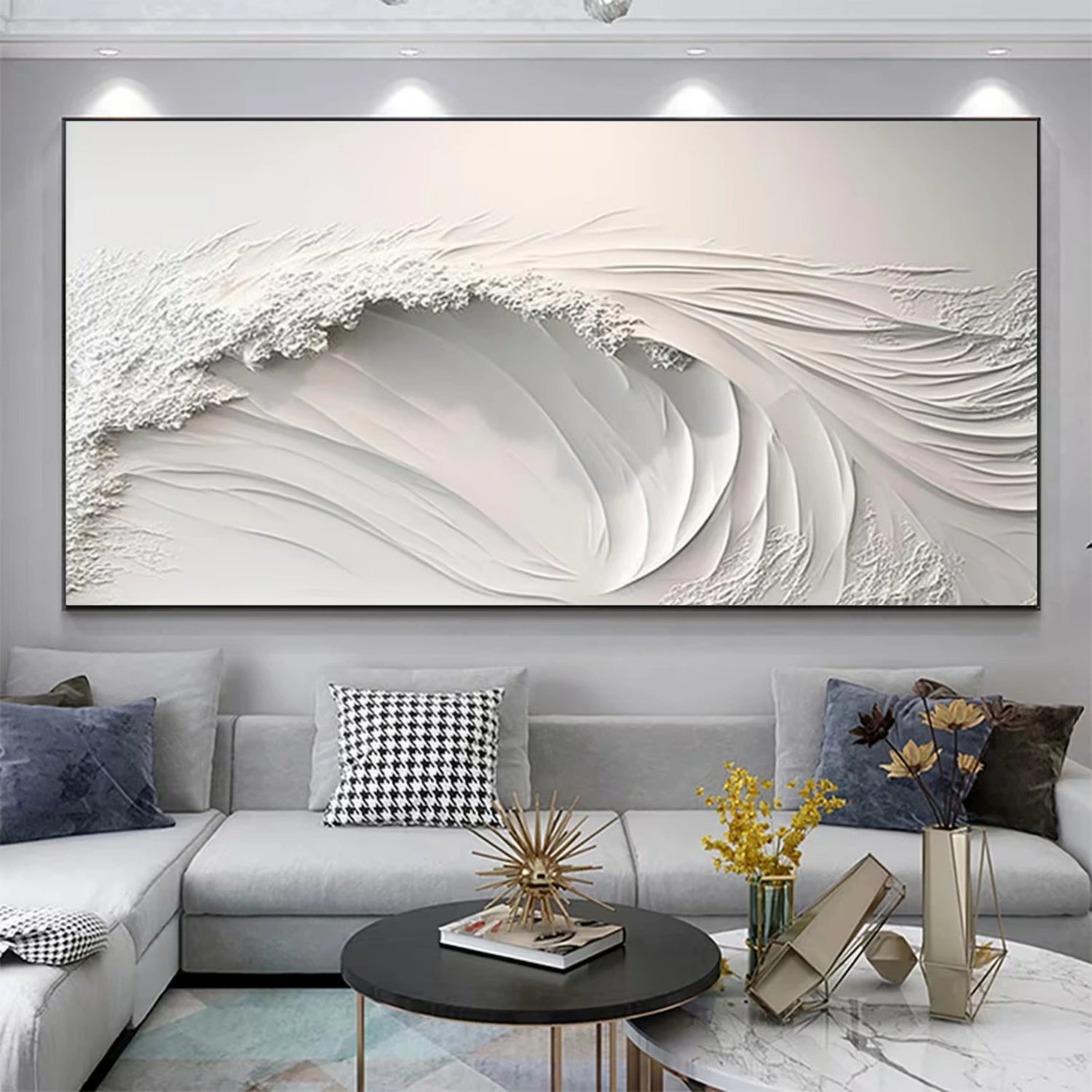 White Minimalistic Ocean Textured Art #MM216