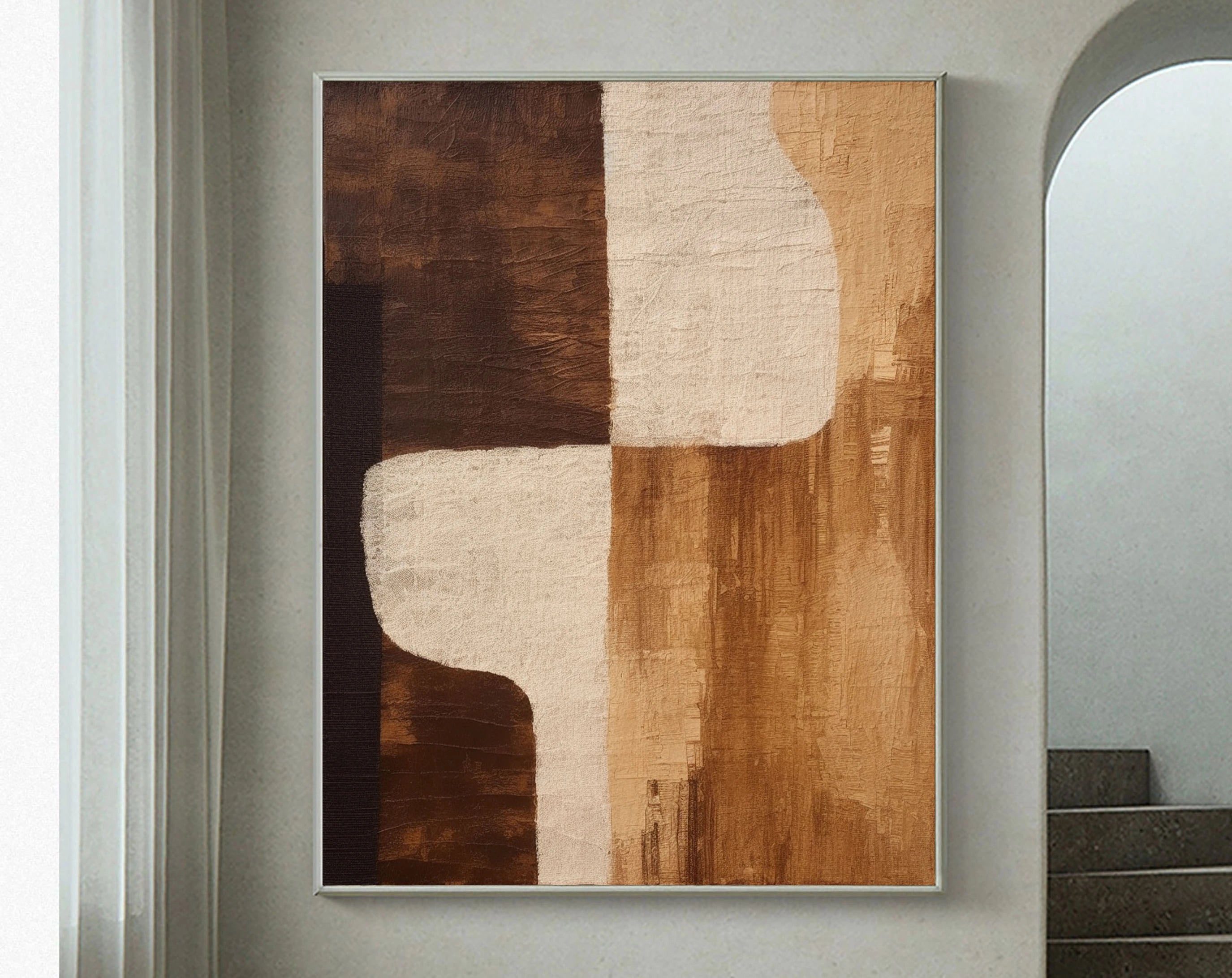 Handcrafted Geometric Wabi Sabi Abstract Tan & Brown Painting for Room