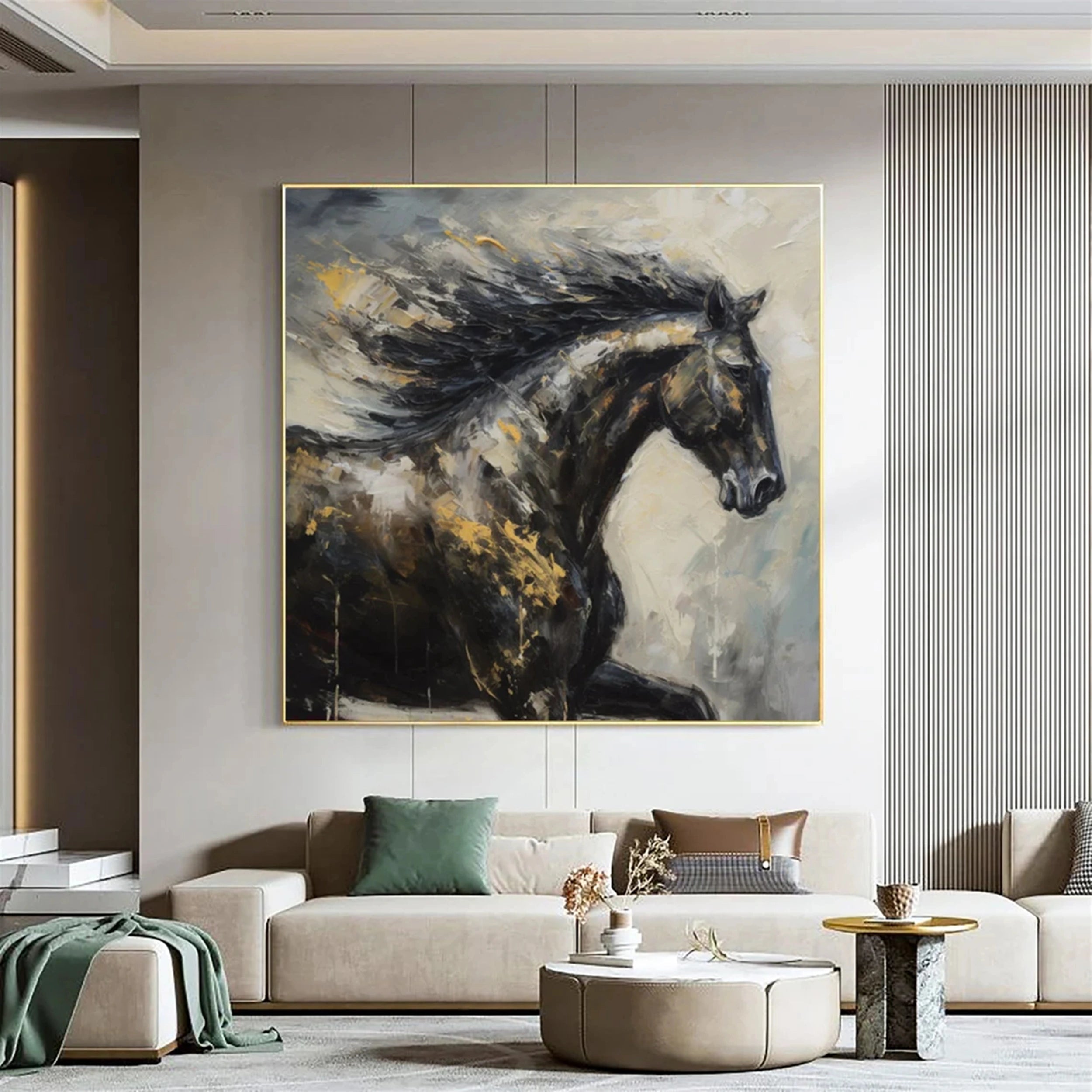 Black Horse Abstract Animal Wall Art #AL045