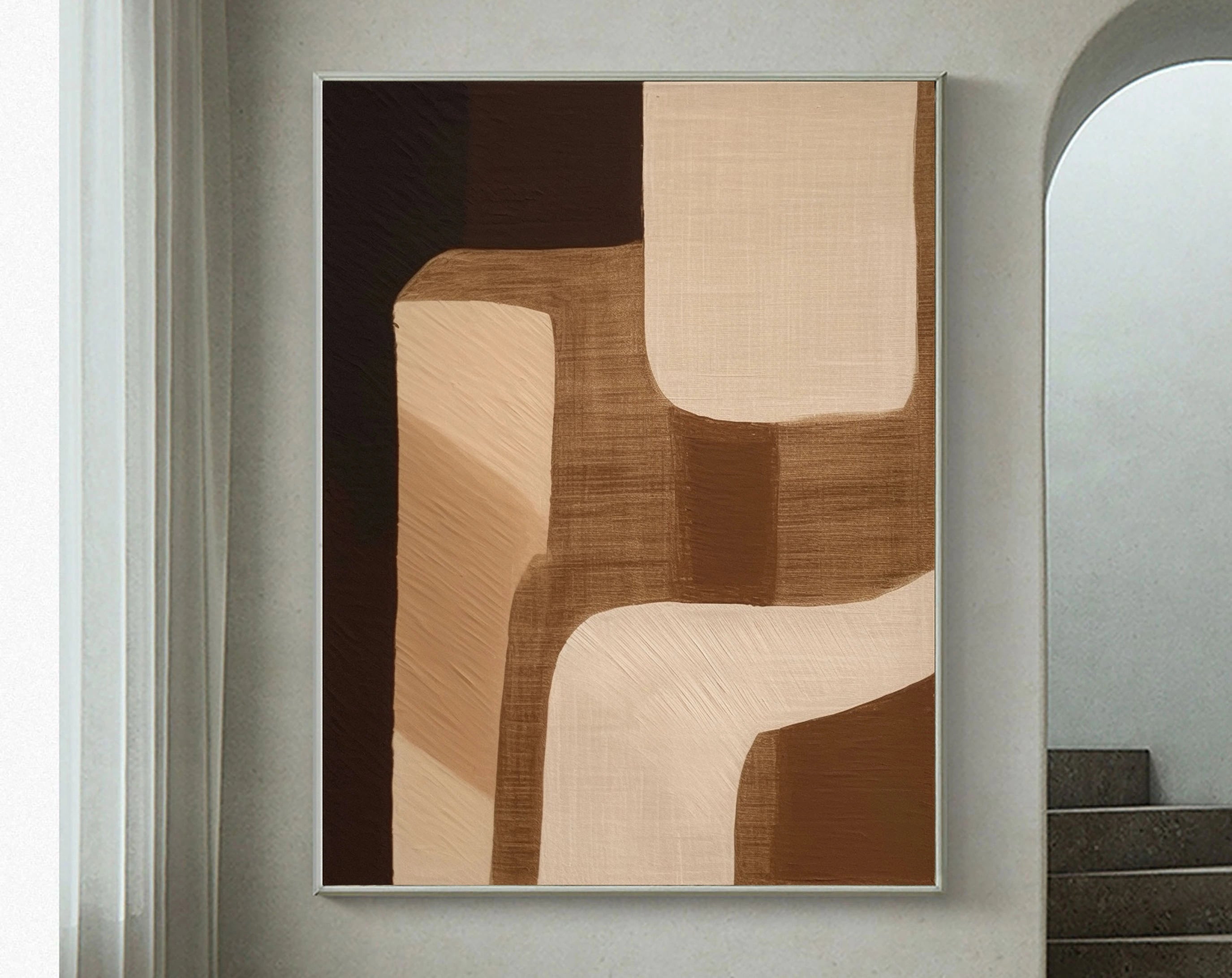 Eleanos Gallery Geometric Wabi Sabi Abstract Textured Painting, Tan and Brown Wall Artwork
