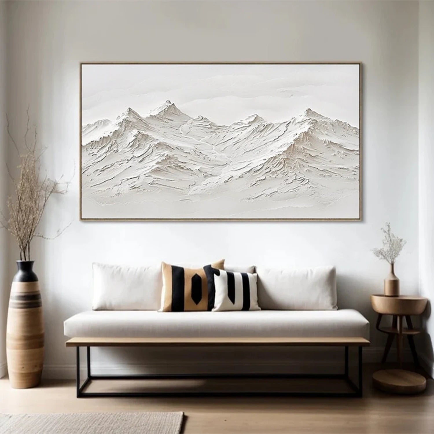 White Minimalistic Mountain Textured Art #MM206