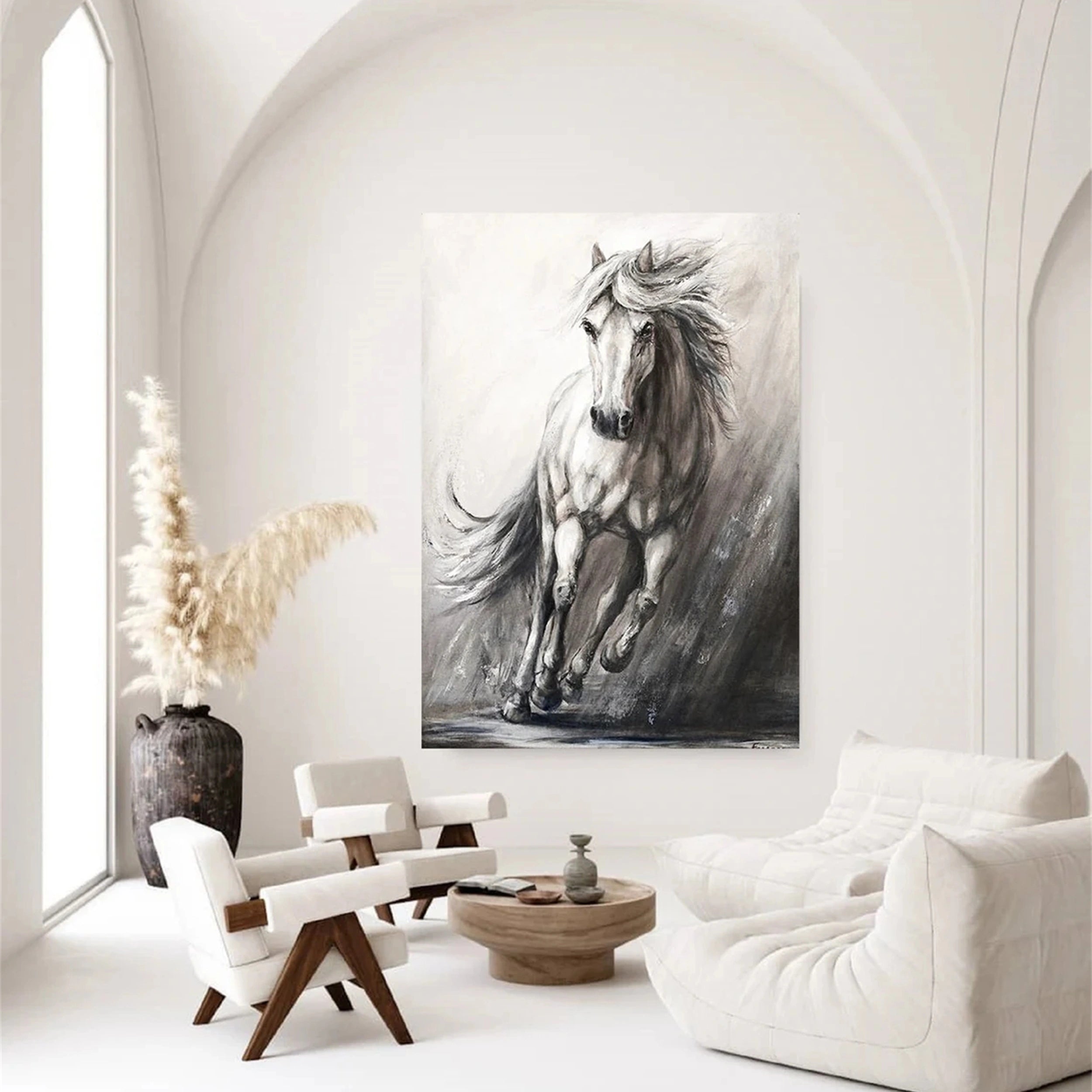 White And Black Horse Abstract Animal Wall Art #AL048