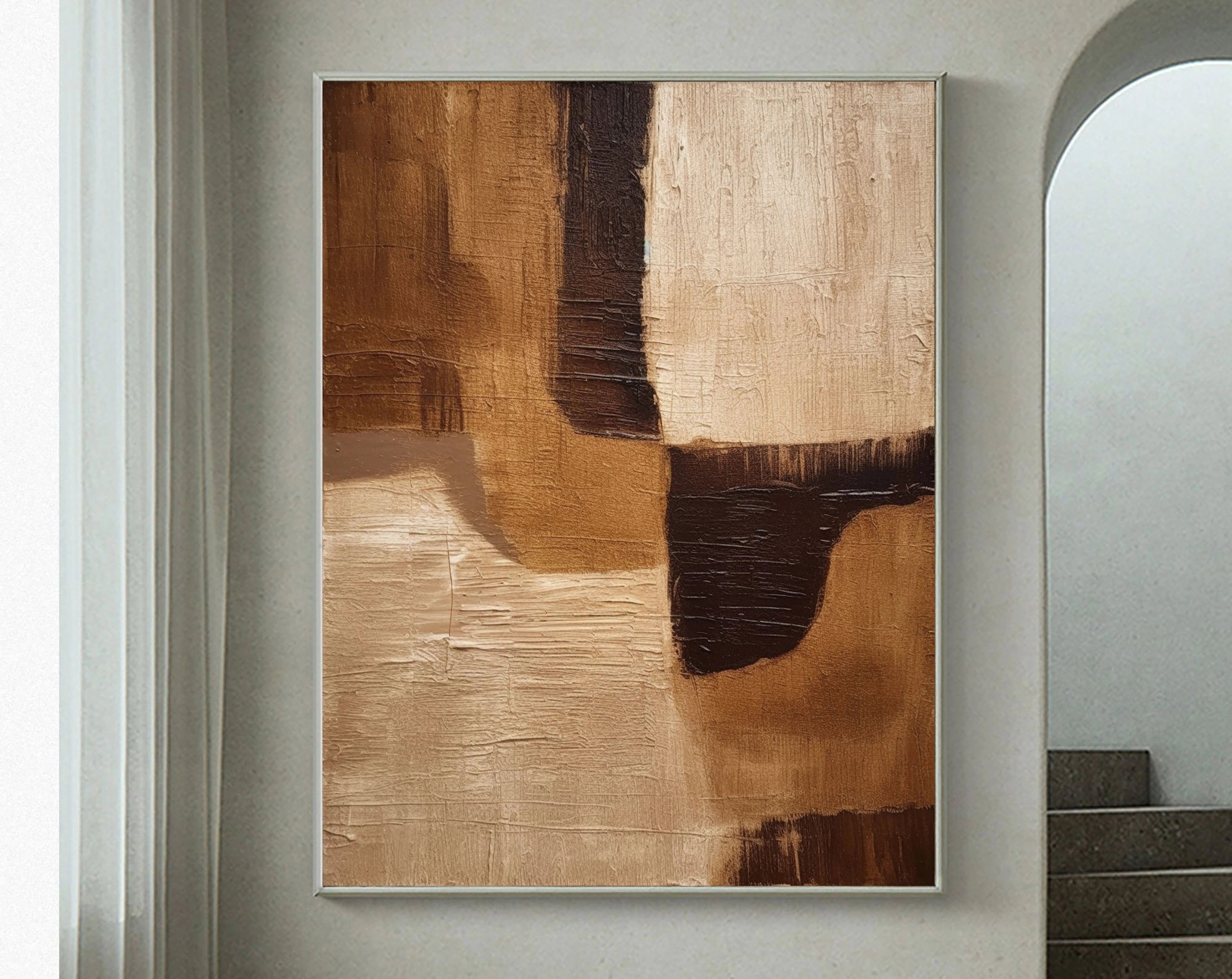 Brown and Beige Geometric Wabi Sabi Oversized Painting Abstract Wall Decor