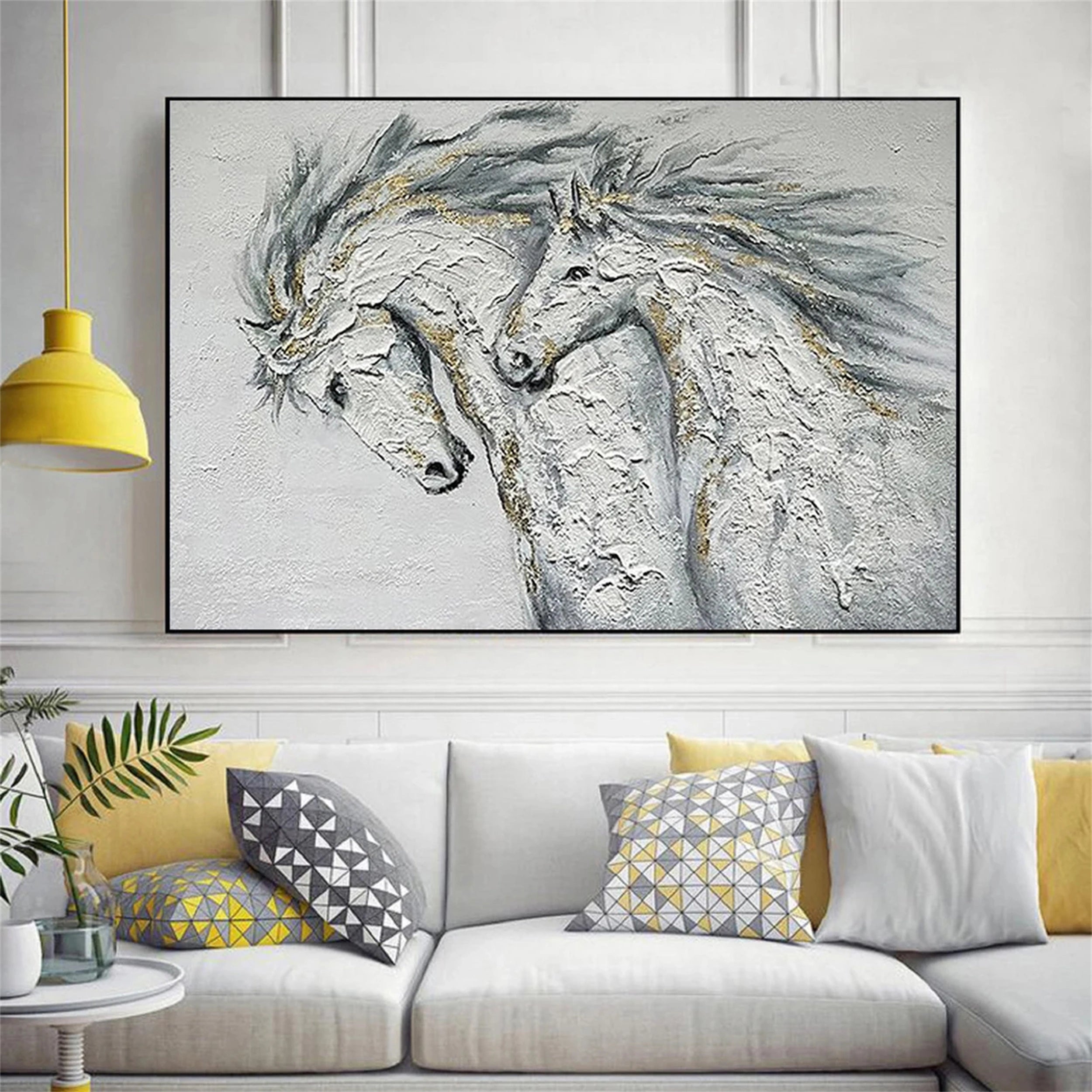 White and Black Horse Abstract Animal Wall Art #AL047