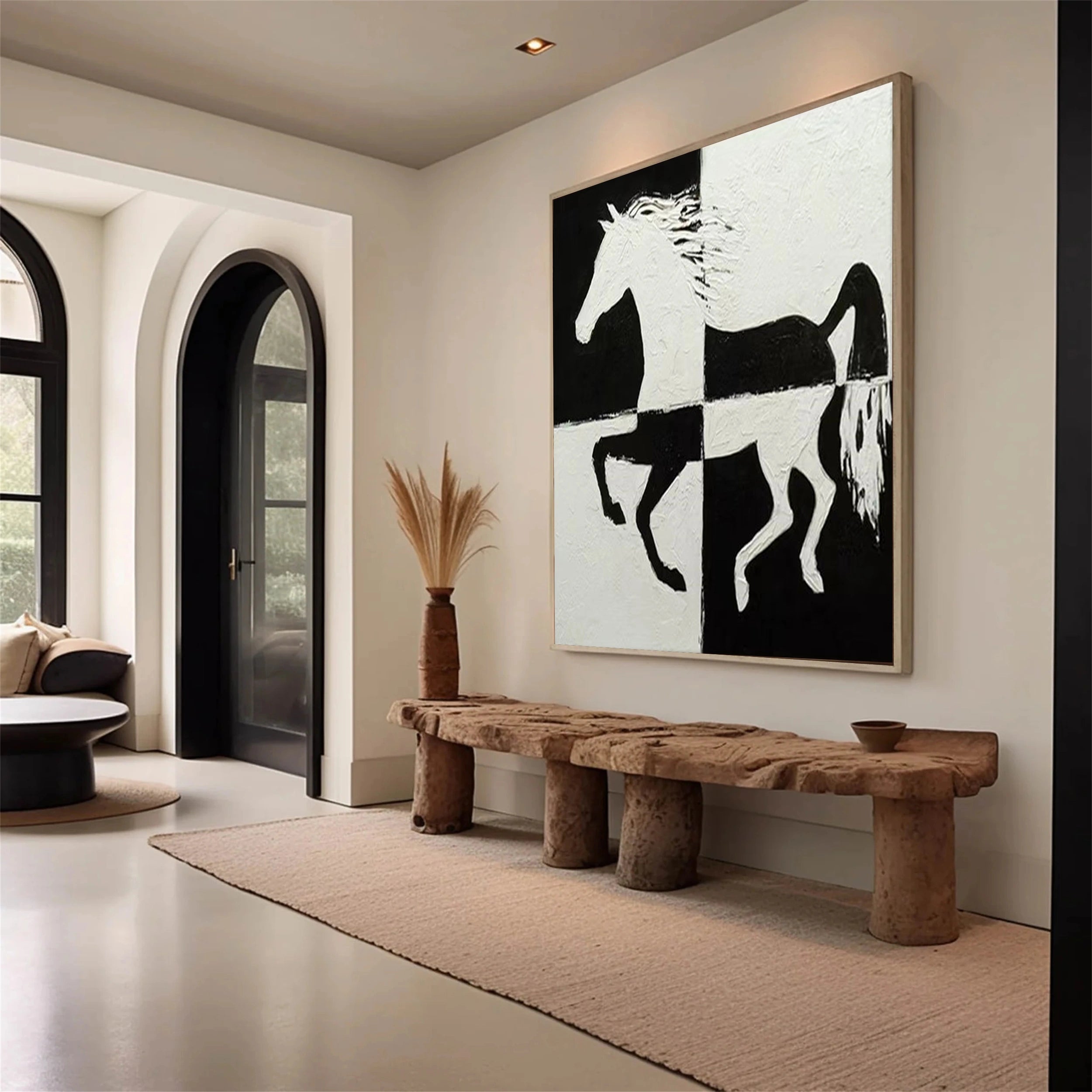 White And Black Horse Abstract Animal Wall Art #AL031