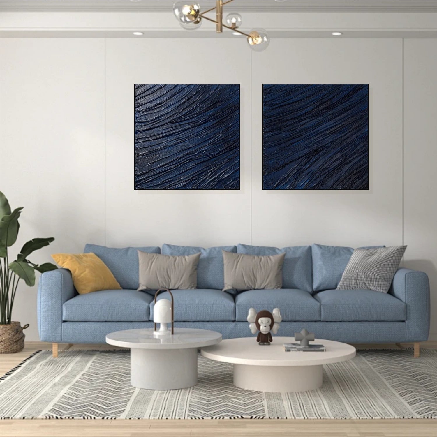 Blue Minimalist Textured Canvas Art Set of 2 #MZ104