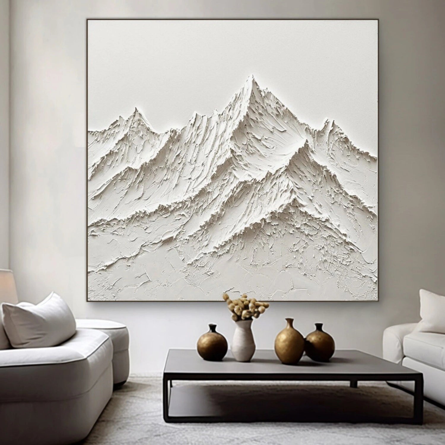 White Minimalistic Mountain Textured Art #MM204