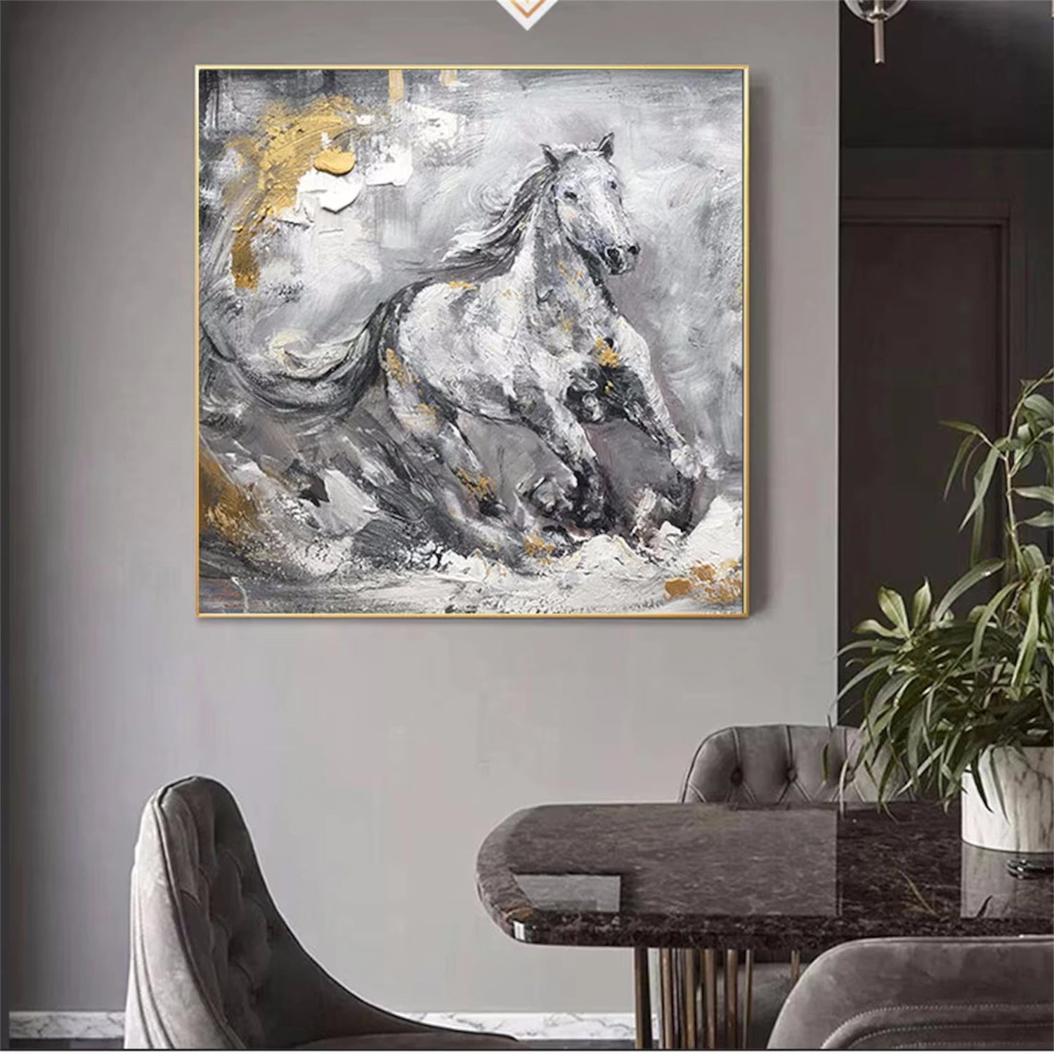 Black and White Horse Abstract Animal Wall Art #AL063